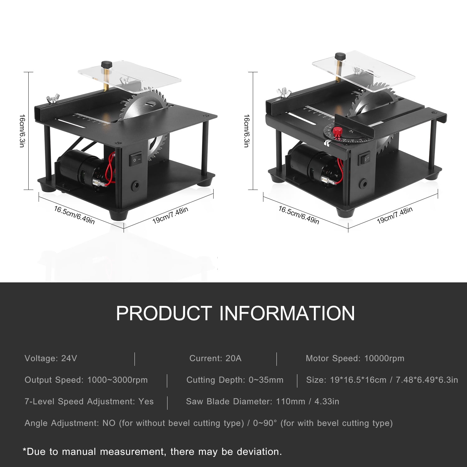 Cacagoo Mini Table Saw 200W Electric Woodworking Tool with Adjustable Speed and 1.38 in Cutting Depth (Black, 7.48 x 6.49 x 3.93 in) ukluu