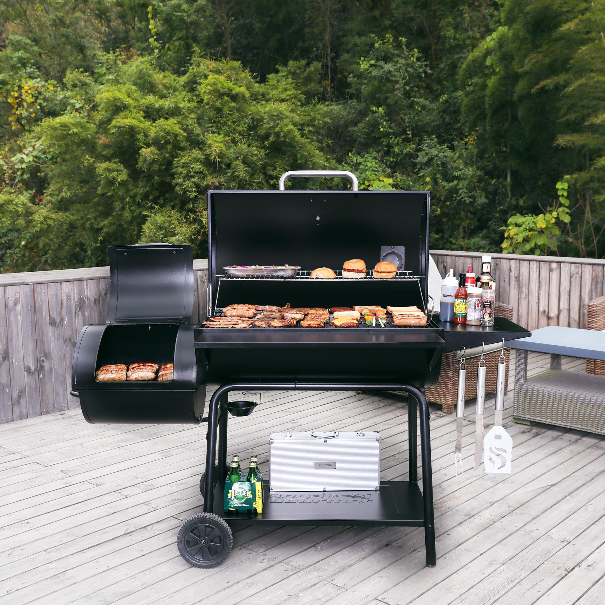 Royal Gourmet CC2036F 36 in Charcoal Barrel Grill with Offset Smoker (Black, 65.94 in L x 29.92 in W x 51.18 in H) nd60w