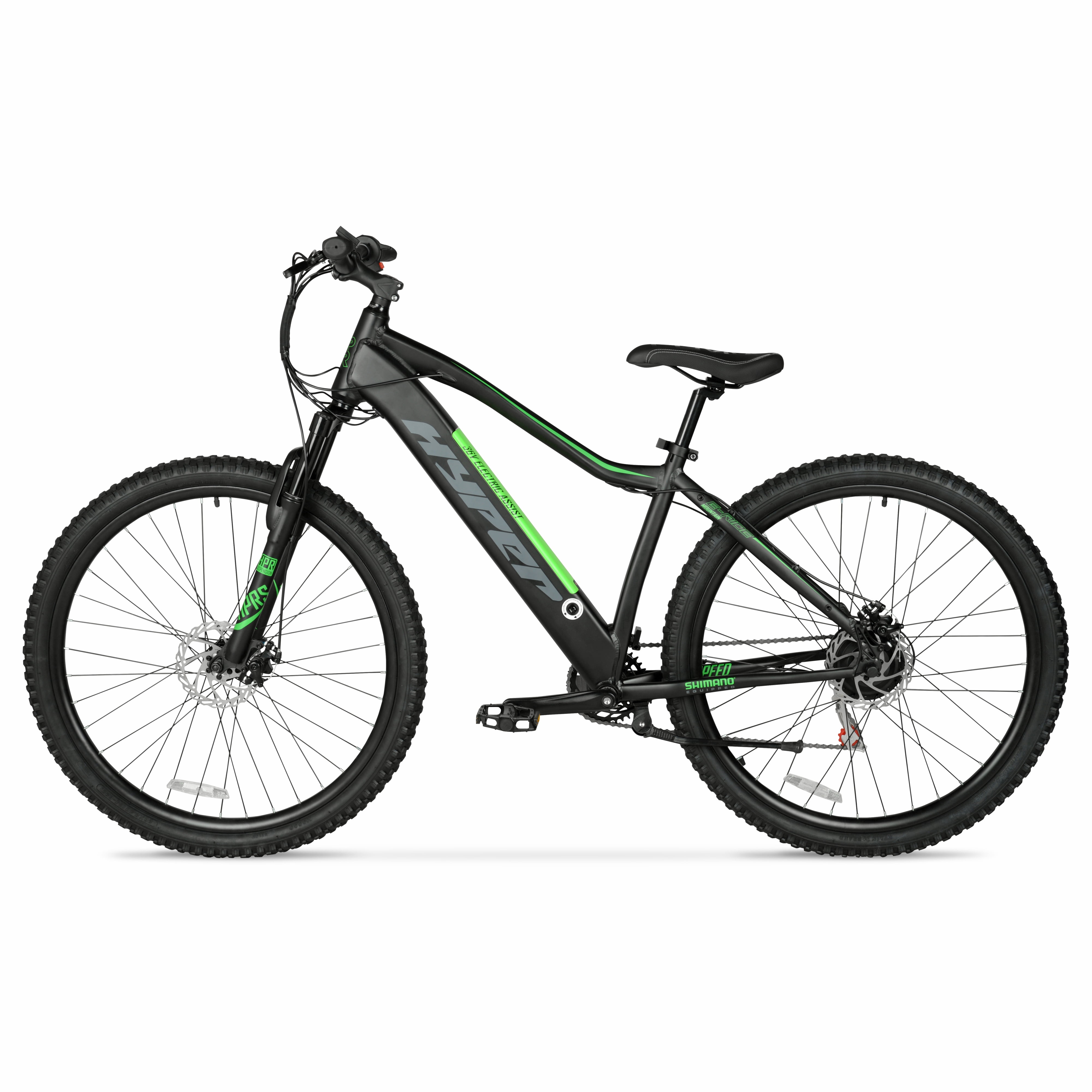 Hyper Bicycles 29 in Electric Mountain Bike, 350W Motor, 6-Speed Trail E-Bike (Black, 29 in) 5tser