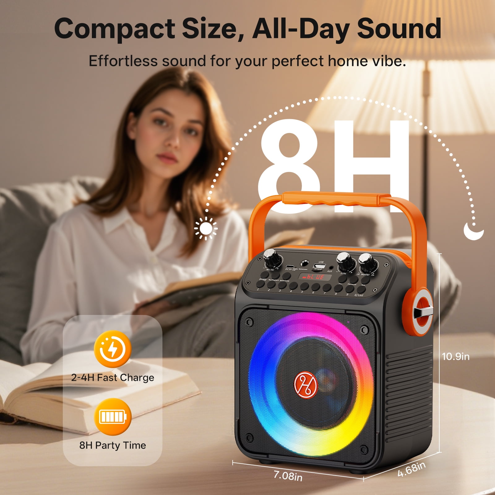 JAUYXIAN Portable Karaoke Machine with 2 Wireless Microphones, Bluetooth Speaker and LED Party Lights (Black, 4.6 lb) jkp9a