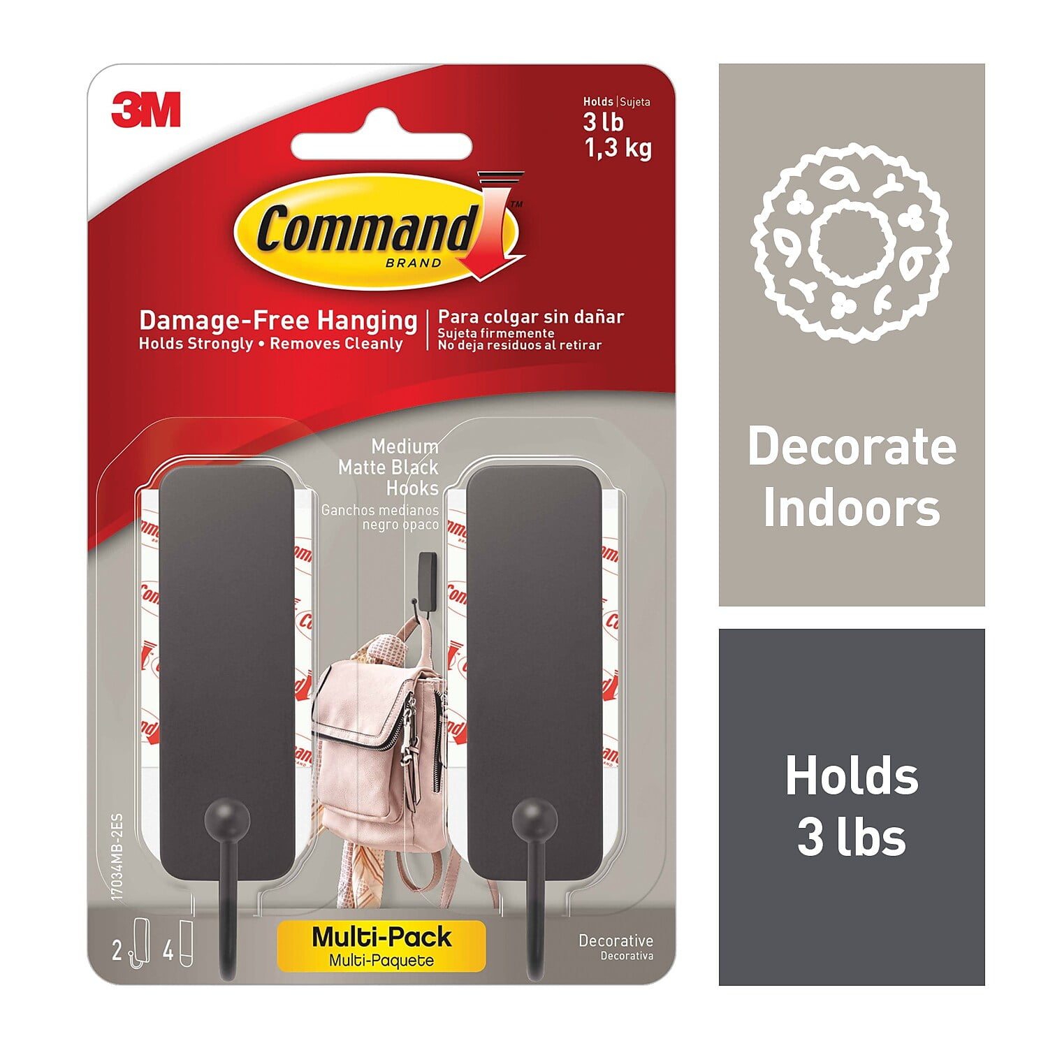 Command Medium Designer Hooks Damage-Free Hanging Wall Hooks (Matte Black, 2 Pack) ozjr6