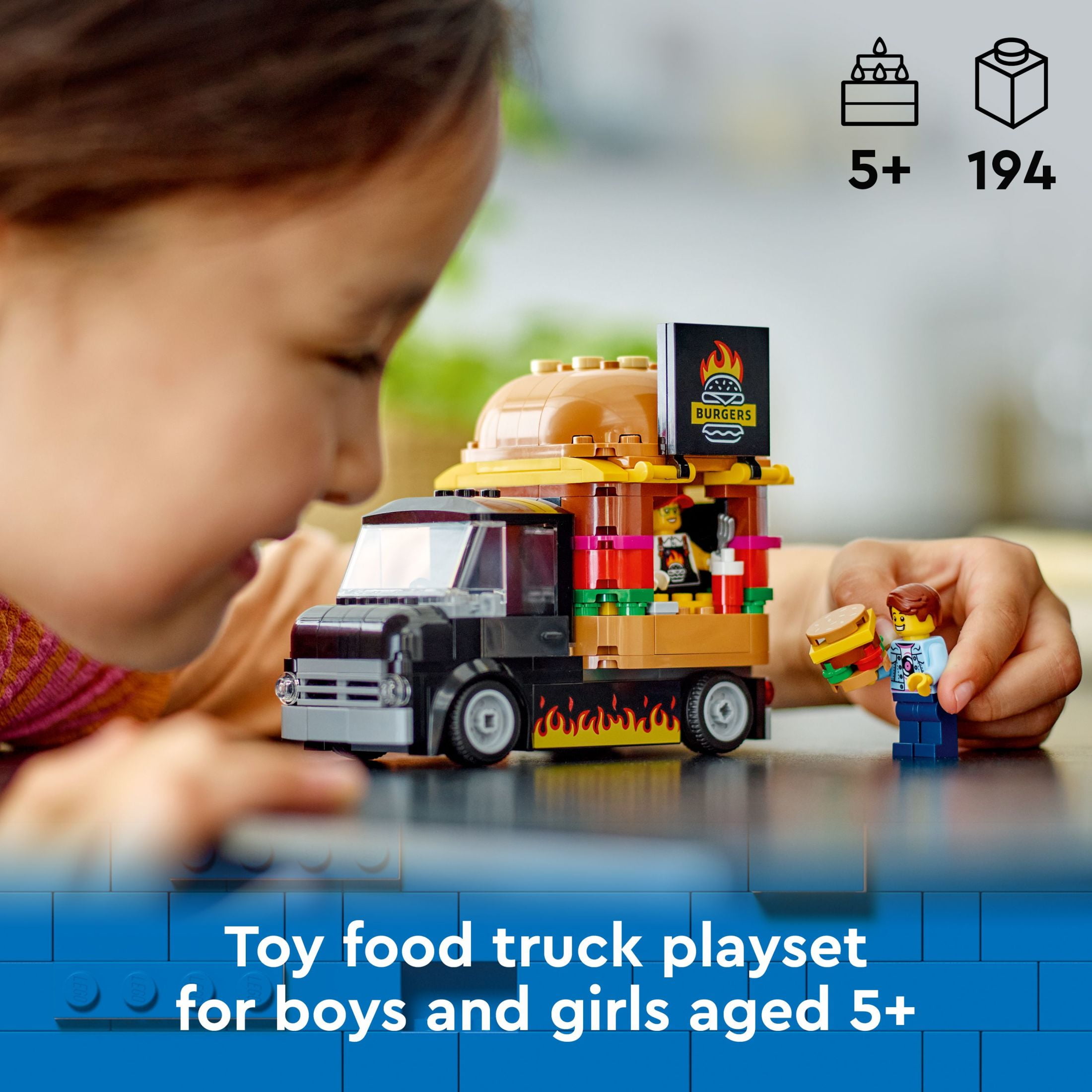 LEGO City Burger Truck Building Set, Creative Kitchen Playset with Vendor Minifigure (194 Pieces) dxfo5