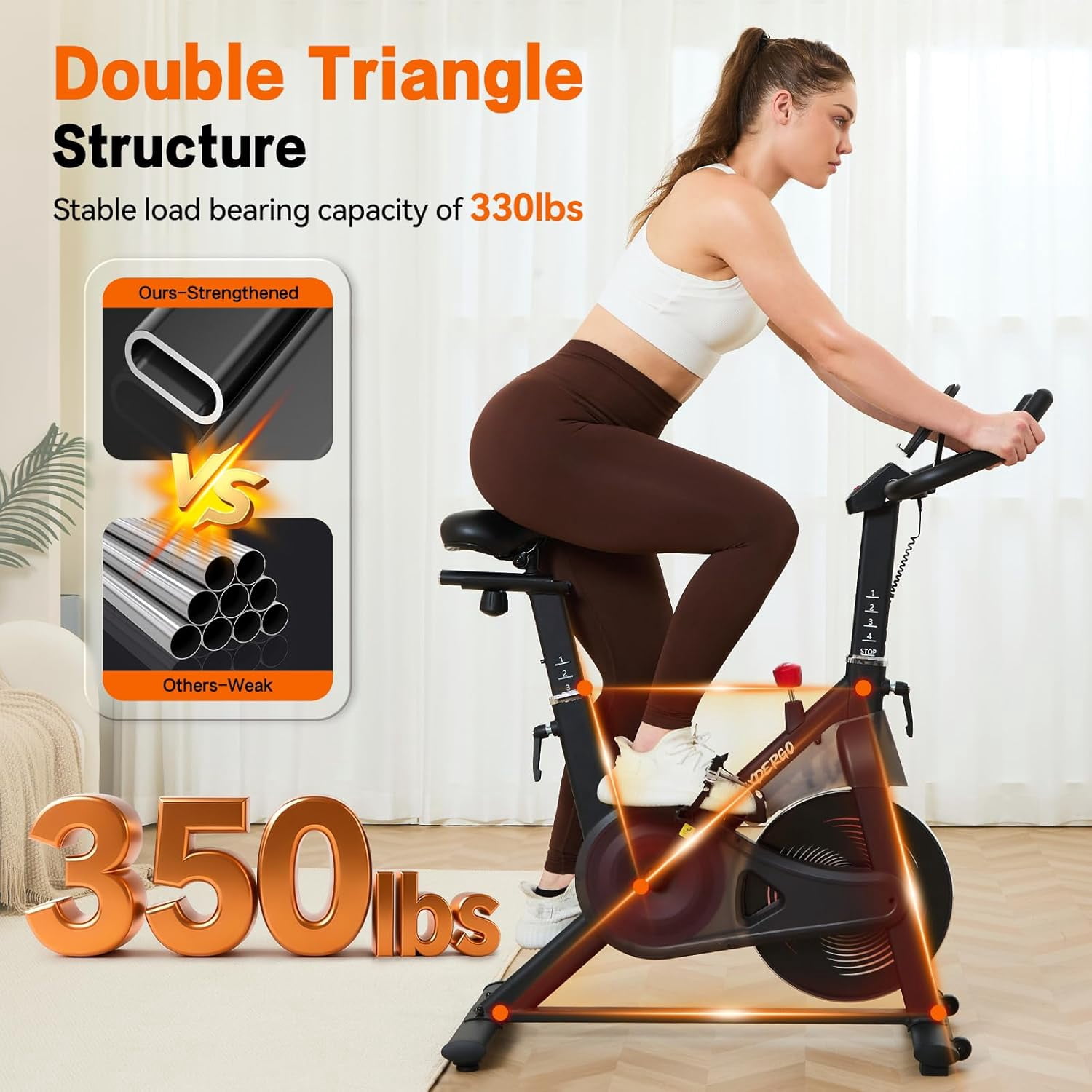 HXD-ERGO Magnetic Stationary Exercise Bike for Home Cardio, Quiet Indoor Cycling Trainer with LCD Monitor and Adjustable Seat (Black, 350 lb Capacity) 9sn8t