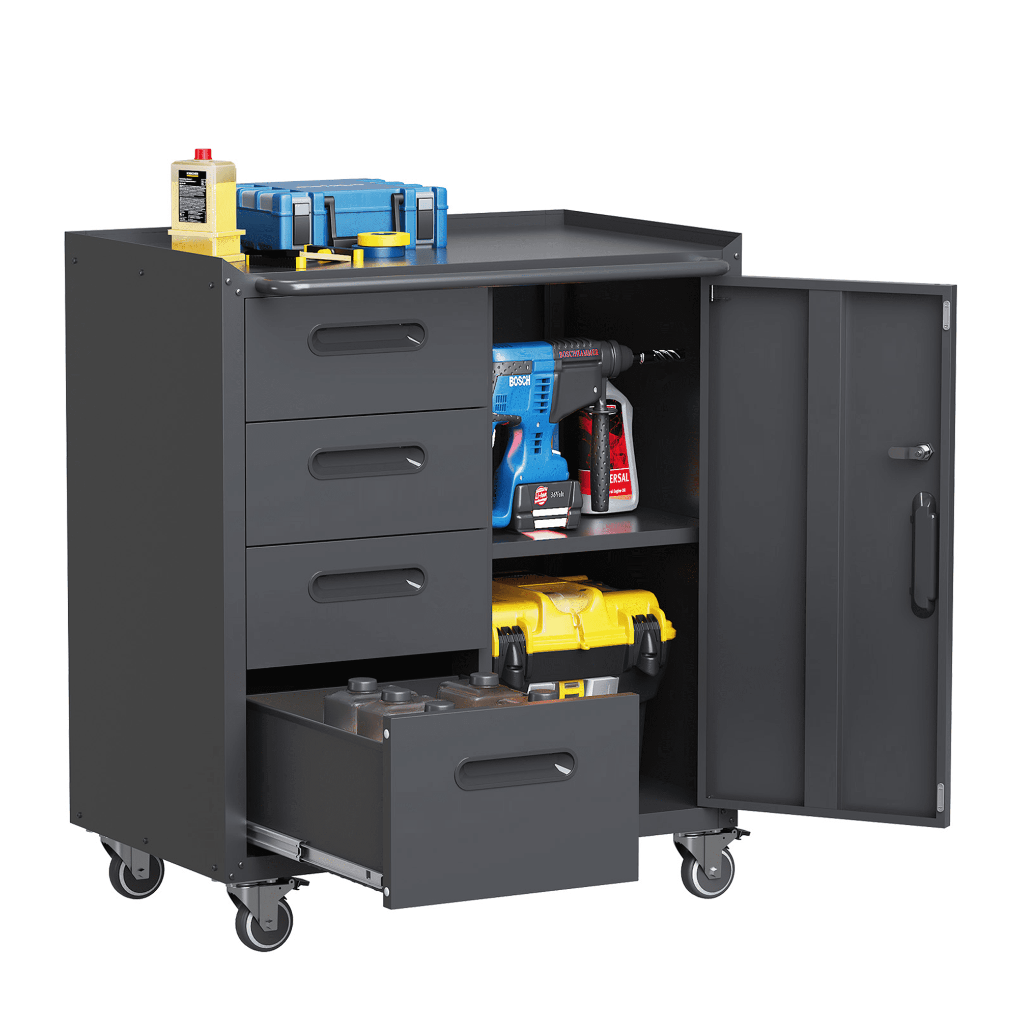 IKIMI 8-Piece Heavy Duty Garage Cabinet System with Workbench, Lockable Steel Storage Cabinets (Black, 8-Piece Set) ysc7z
