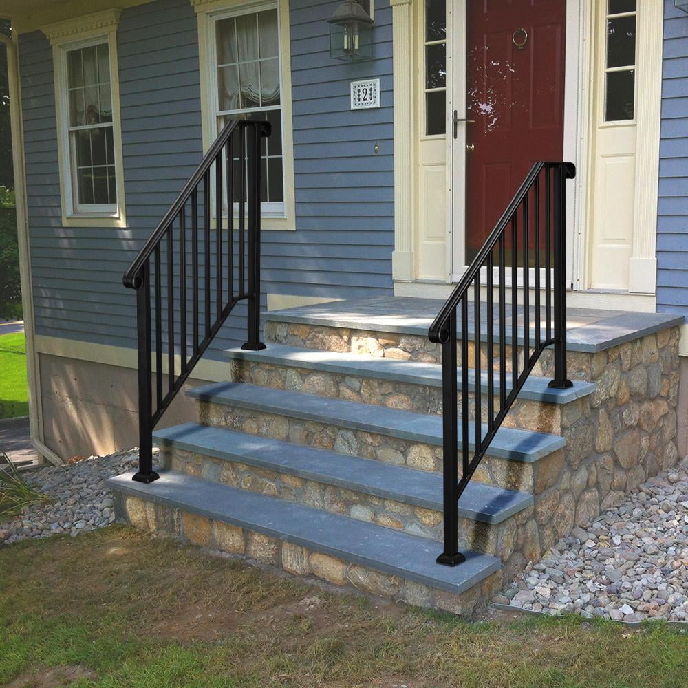 Zimtown Outdoor Galvanized Iron Handrail for 3-4 Steps, Heavy-Duty Rustproof Metal Railing (Matte Black, 1 Pack) 4v39t