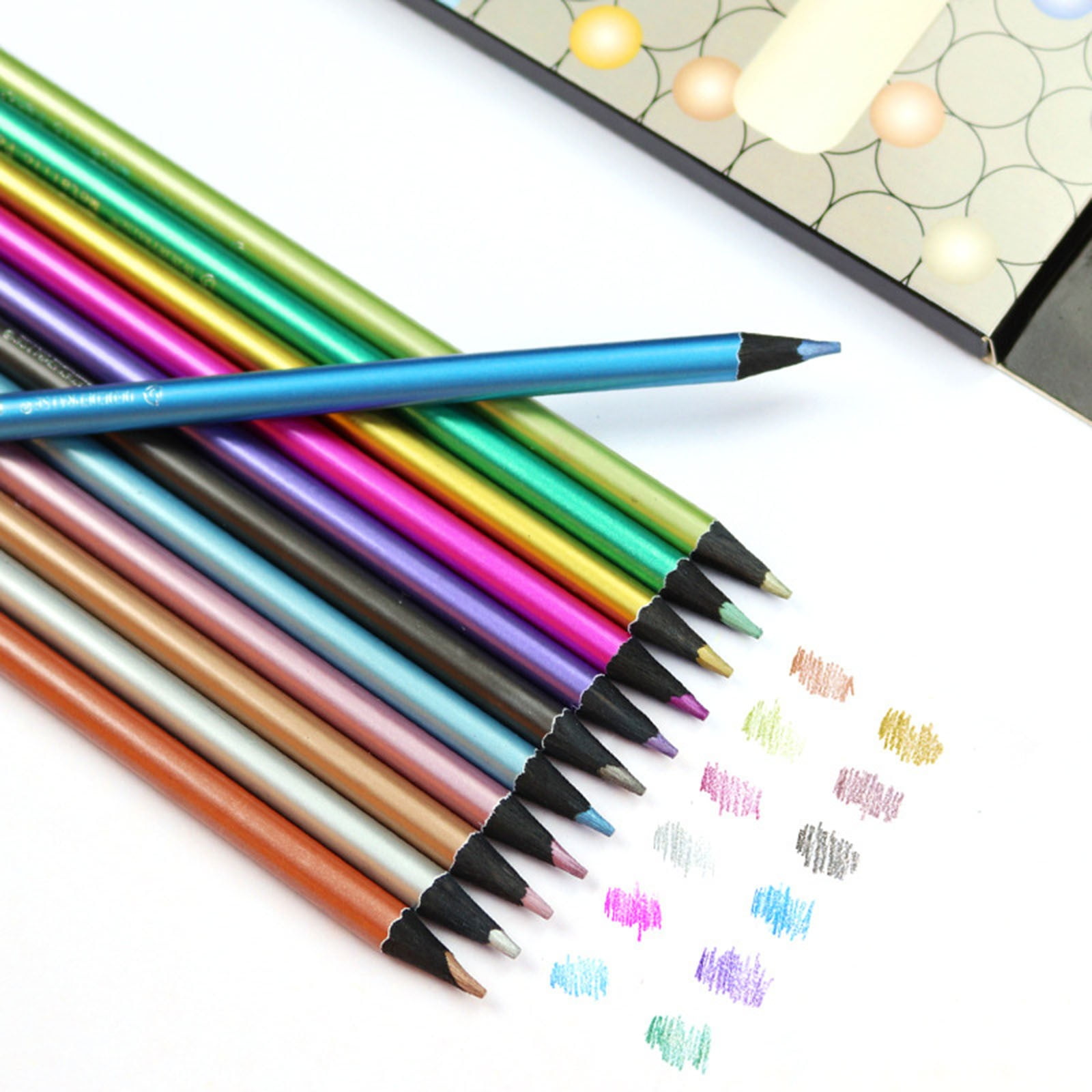 AQITTI Metallic Colored Pencils, Soft Core Art Drawing Pencils for Adult Coloring and Sketching (Blue, 12-Pack) clu6x