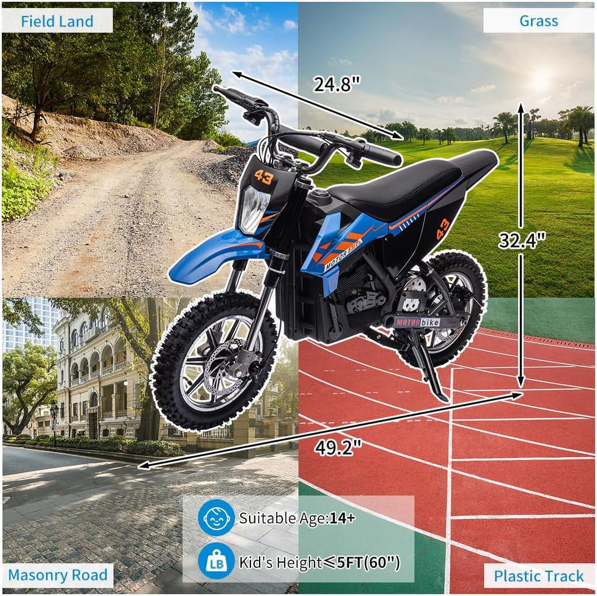Jojoka Electric Dirt Bike for Kids, 500W Motor Off-Road Motorcycle with LED Headlight and Leather Seat (Blue, 175 lb Max Load) 052b8
