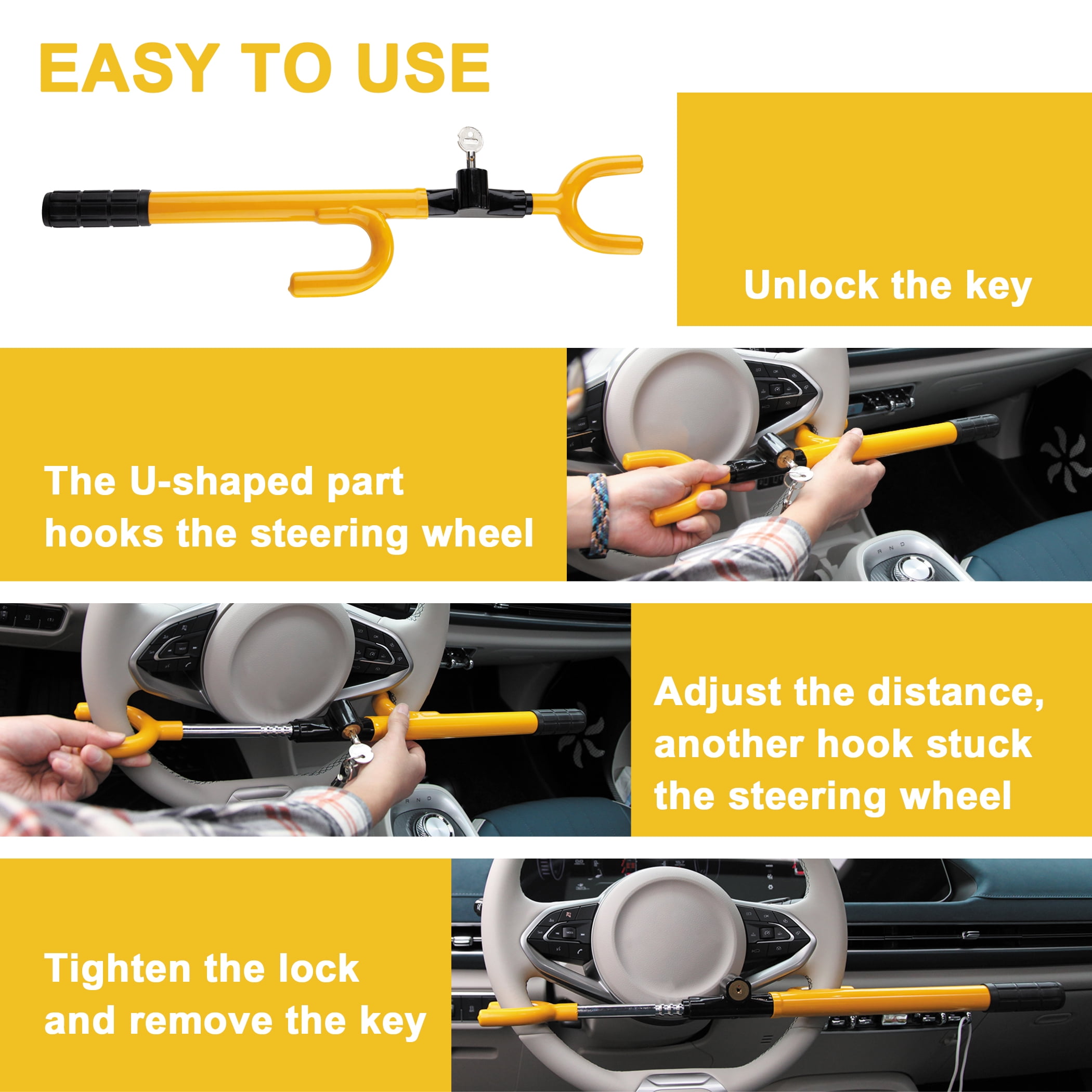 CARTMAN Vehicle Steering Wheel Lock, Heavy-Duty Anti-Theft Security Device (Black, 7 in to 15.7 in) py67s