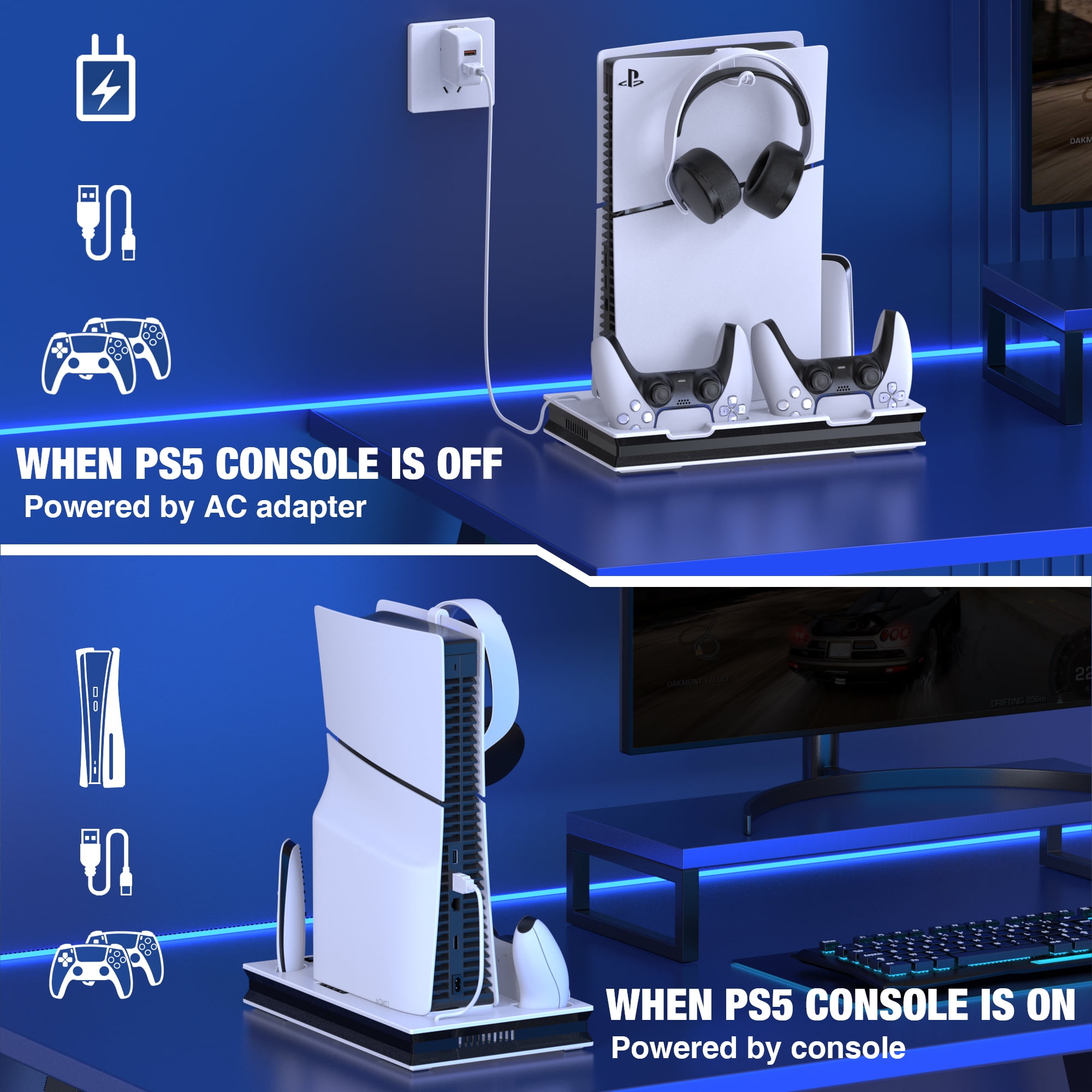 Beboncool PS5 Cooling Stand with Dual Controller Charger Station (White, 1 Pack) v0ex2