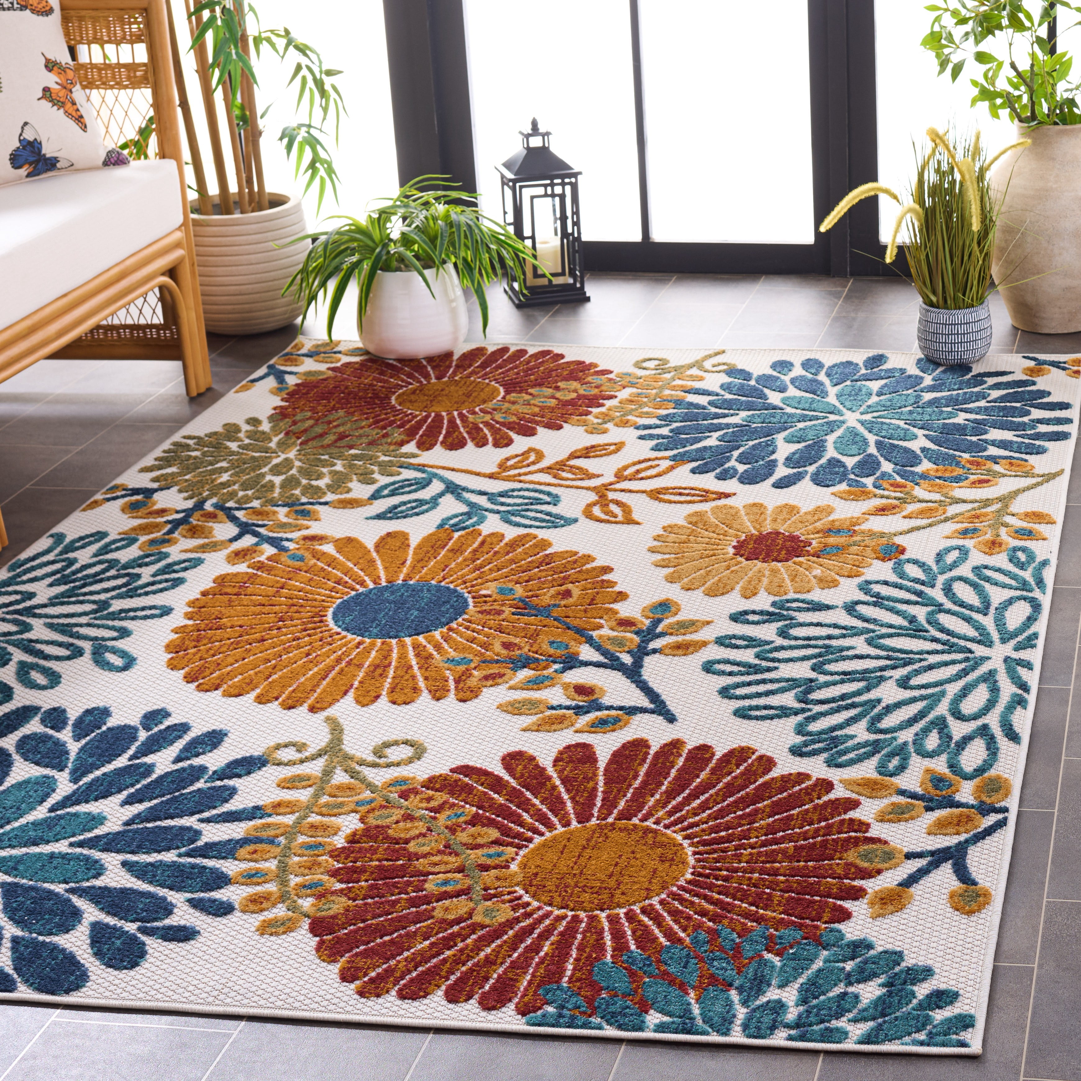 Safavieh Cabana Garnet Indoor/Outdoor Area Rug, Durable Weather-Resistant Floor Decor (Cream/Red, 5 ft 3 in x 7 ft 6 in) 9vobn