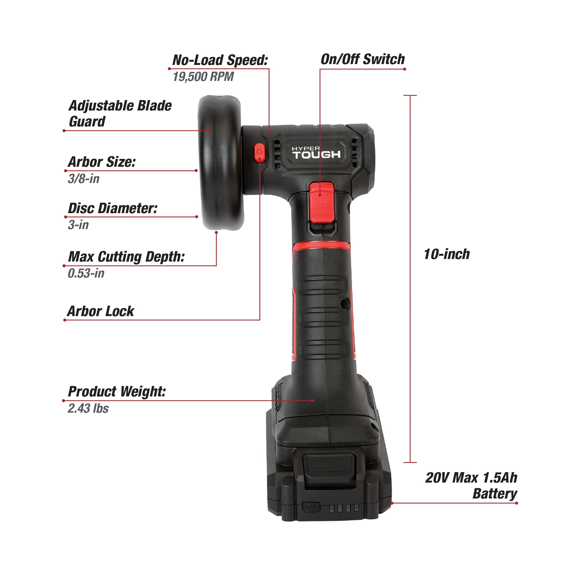 Hyper Tough 20V Max Brushless Cordless Cut-Off Tool with 3-inch Disc (1.5Ah Battery and Charger Included) 9h28z