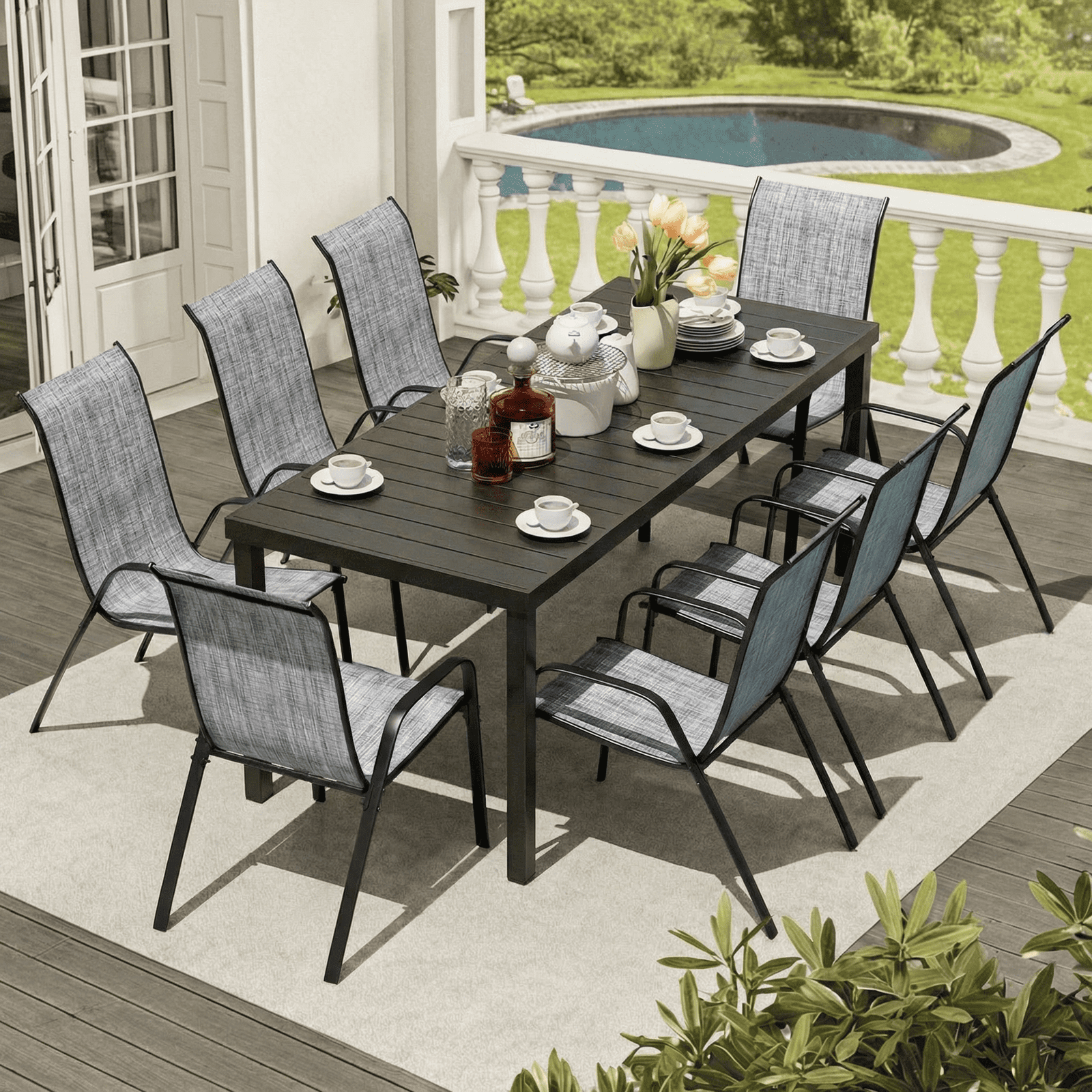 Pirecart Outdoor Patio Dining Chairs Set of 8 (Grey, 330 lb Capacity) lu0bc