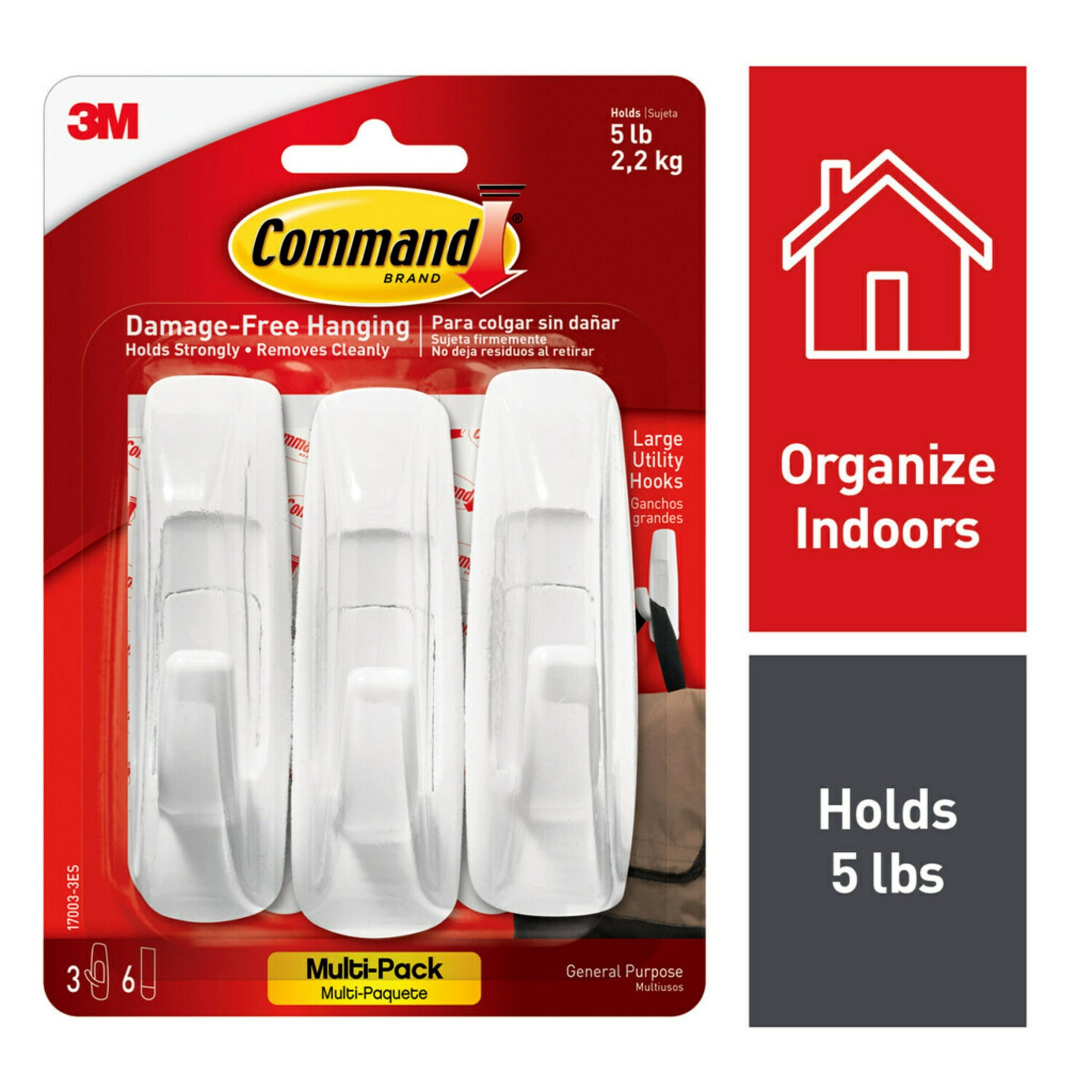 Command Large Utility Hooks for Damage-Free Wall Hanging (White, 3 Hooks and 6 Strips) bzusy