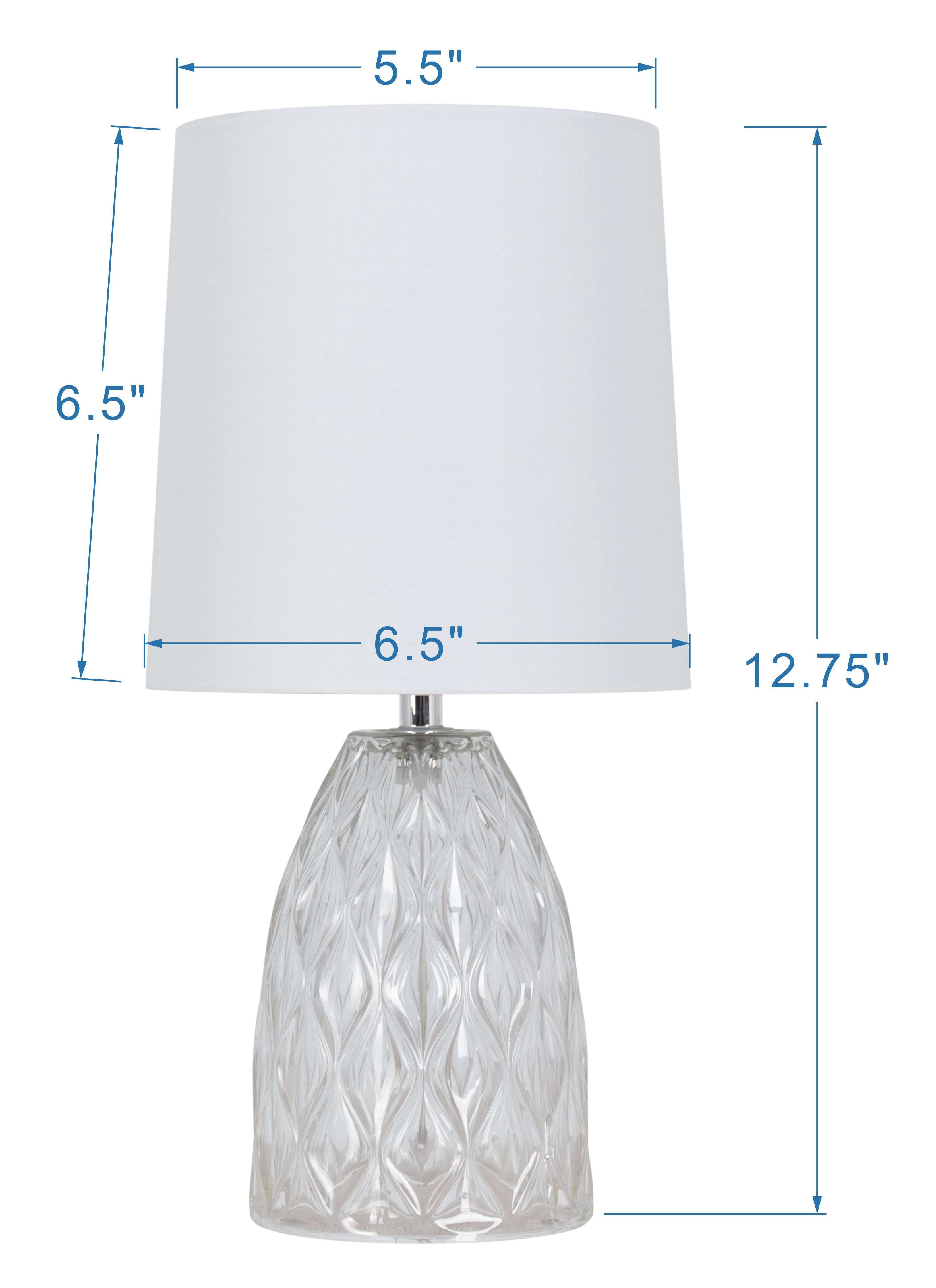 Mainstays Mini Glass Table Lamp with White Shade (Clear, 12.75 in) elbmf