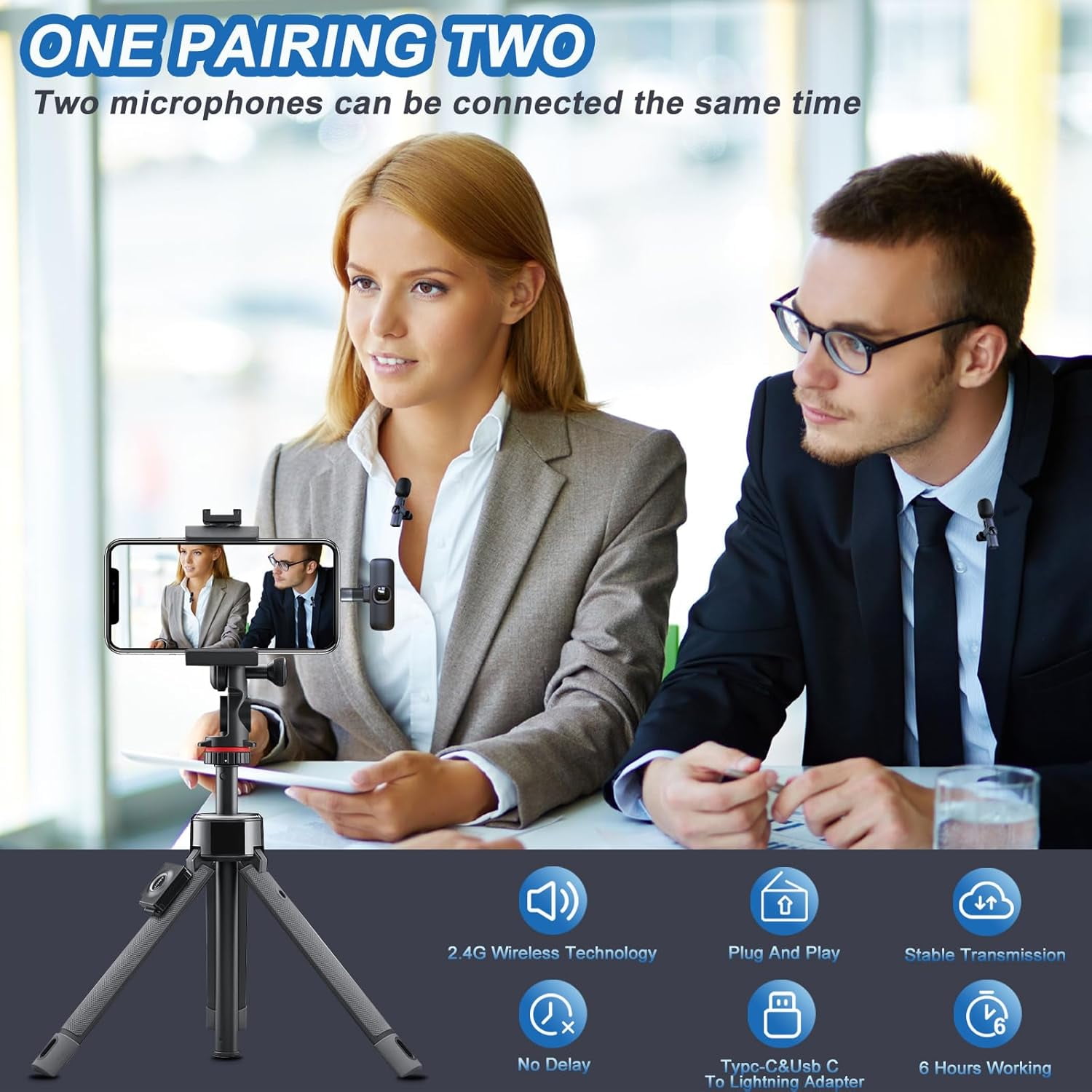 XINNIUT Wireless Lavalier Microphone System with Noise Cancellation (Black, 2-Pack) 57jjw