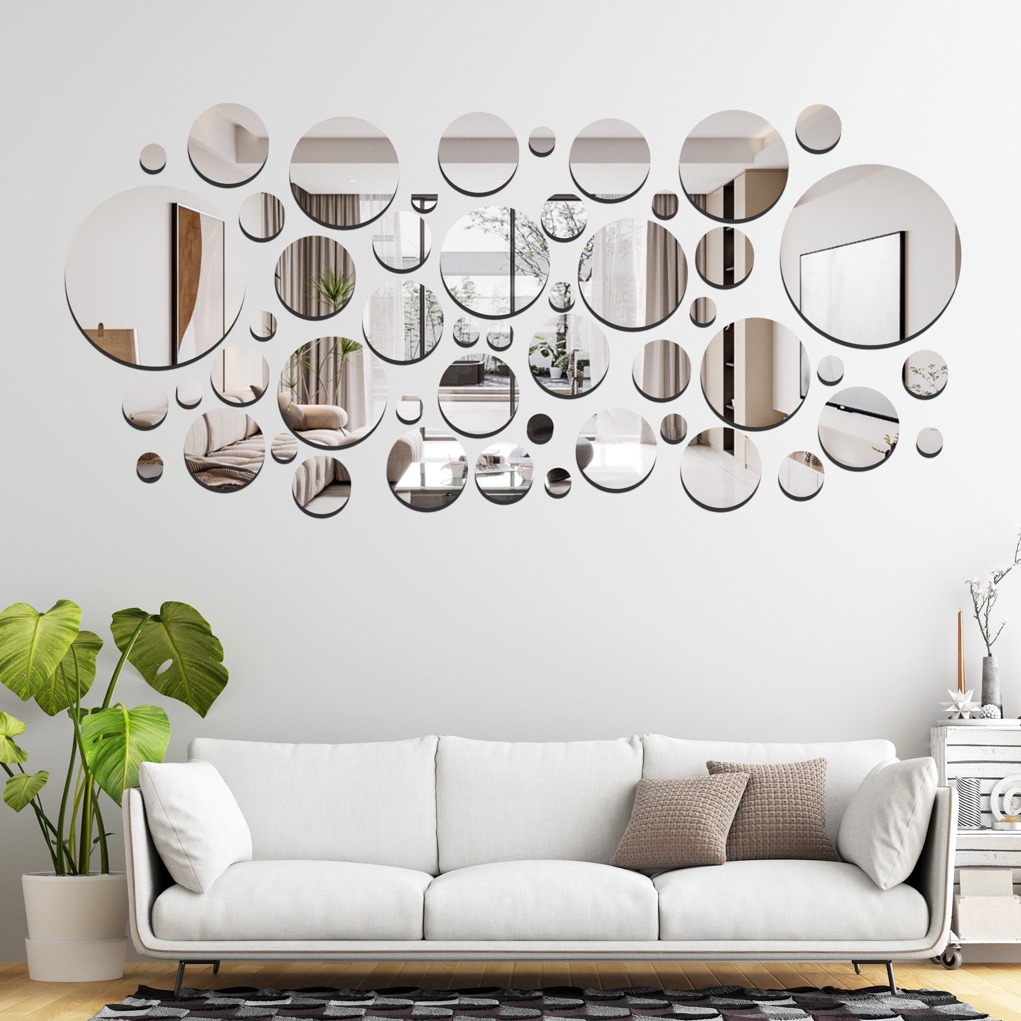EEEkit 3D Mirror Wall Stickers Self-Adhesive Acrylic Round Decals for Home Art Decor (Silver, 50-Piece Set) bmali