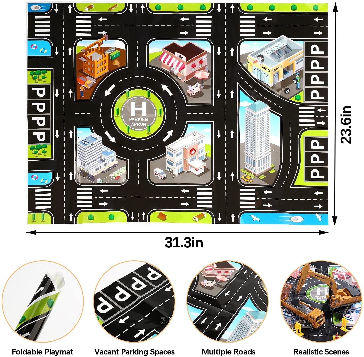 JoyStone Construction Vehicle Playset with Playmat and Movable Parts (Yellow, 1 Set) qij64