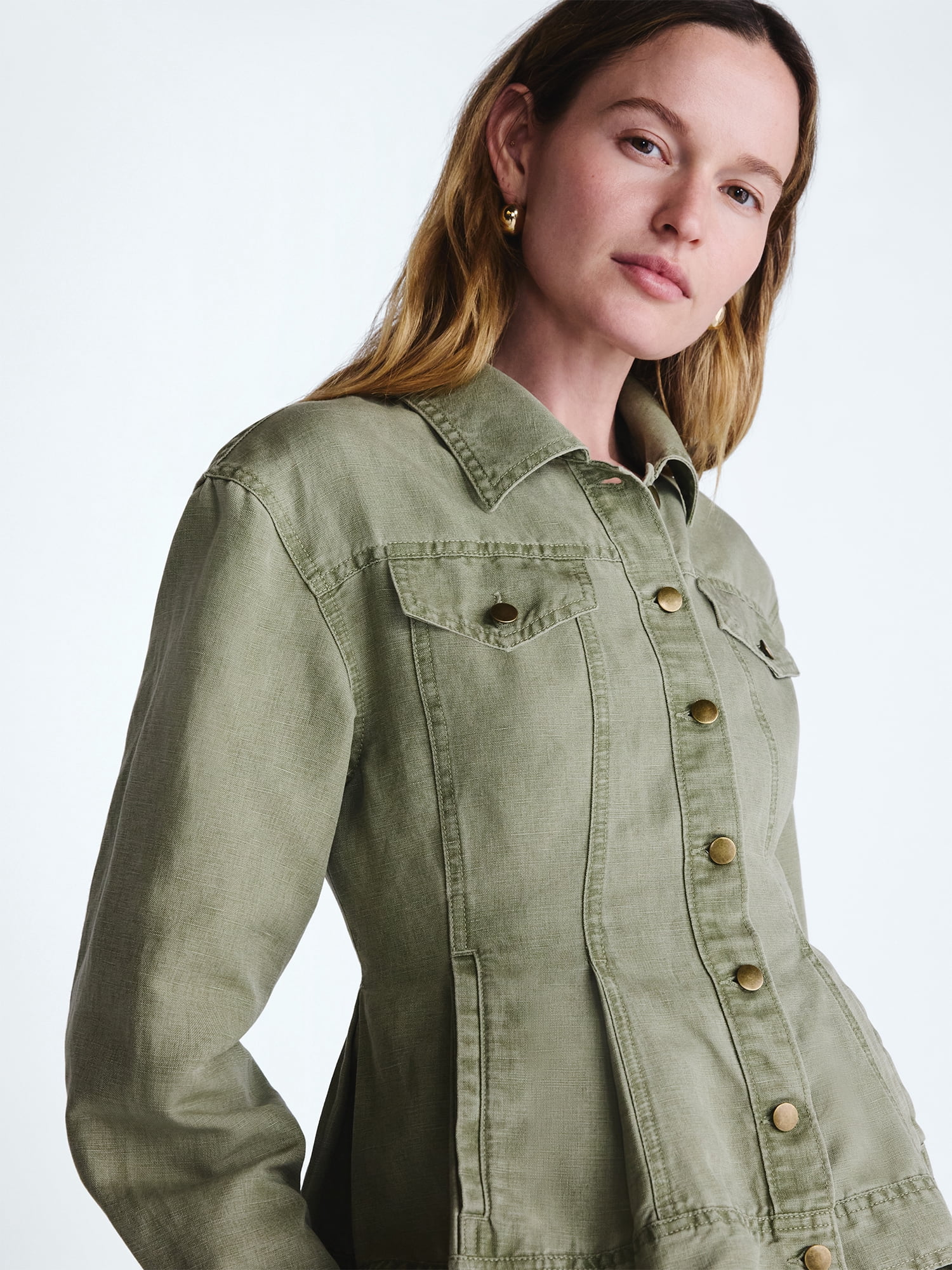 Scoop Women's Peplum Trucker Jacket, Relaxed Fit Button-Down Utility Outerwear (XS) uq02f