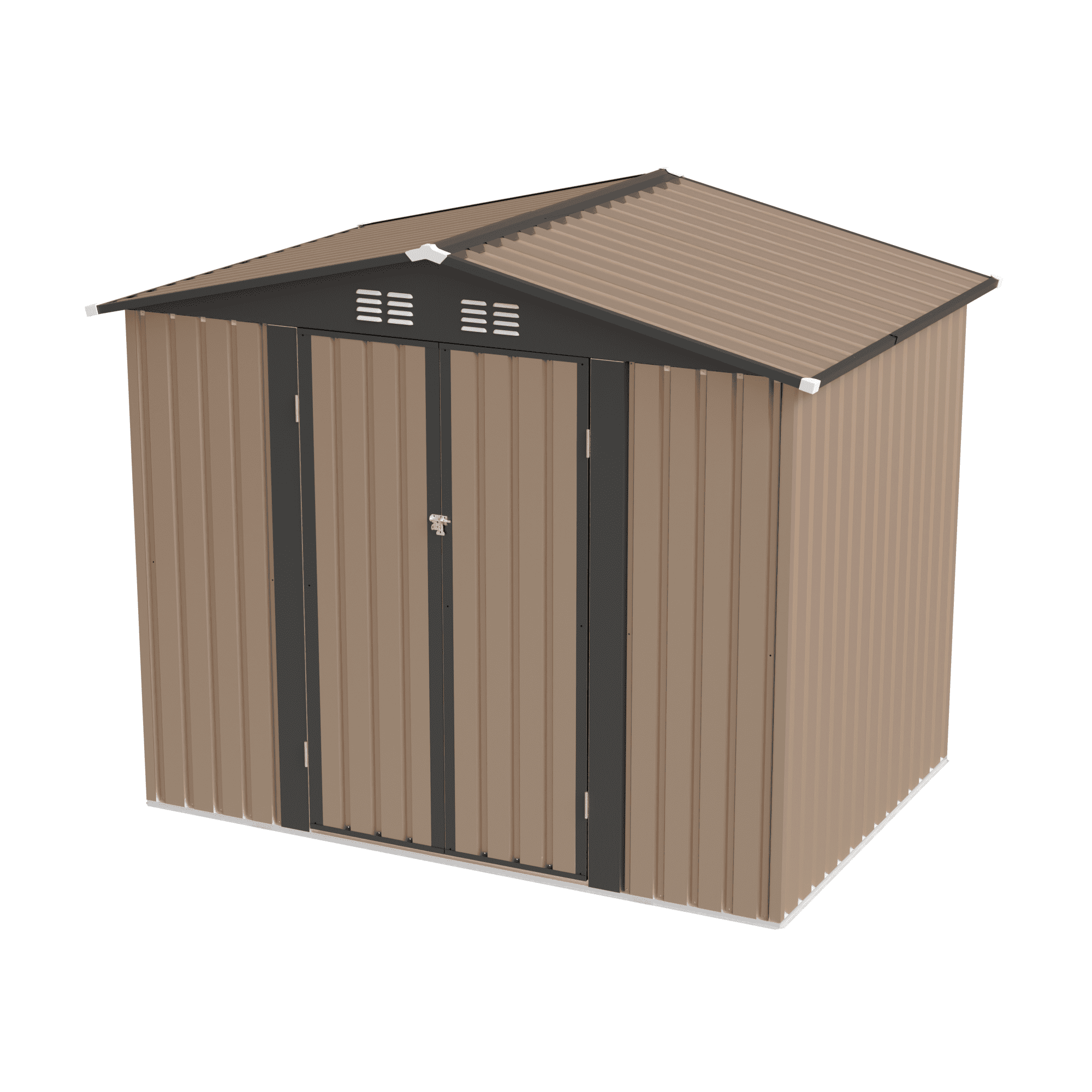 FFZ Galvanized Steel Garden Storage Shed with Apex Roof (Brown, 8x6 ft) l2dlr