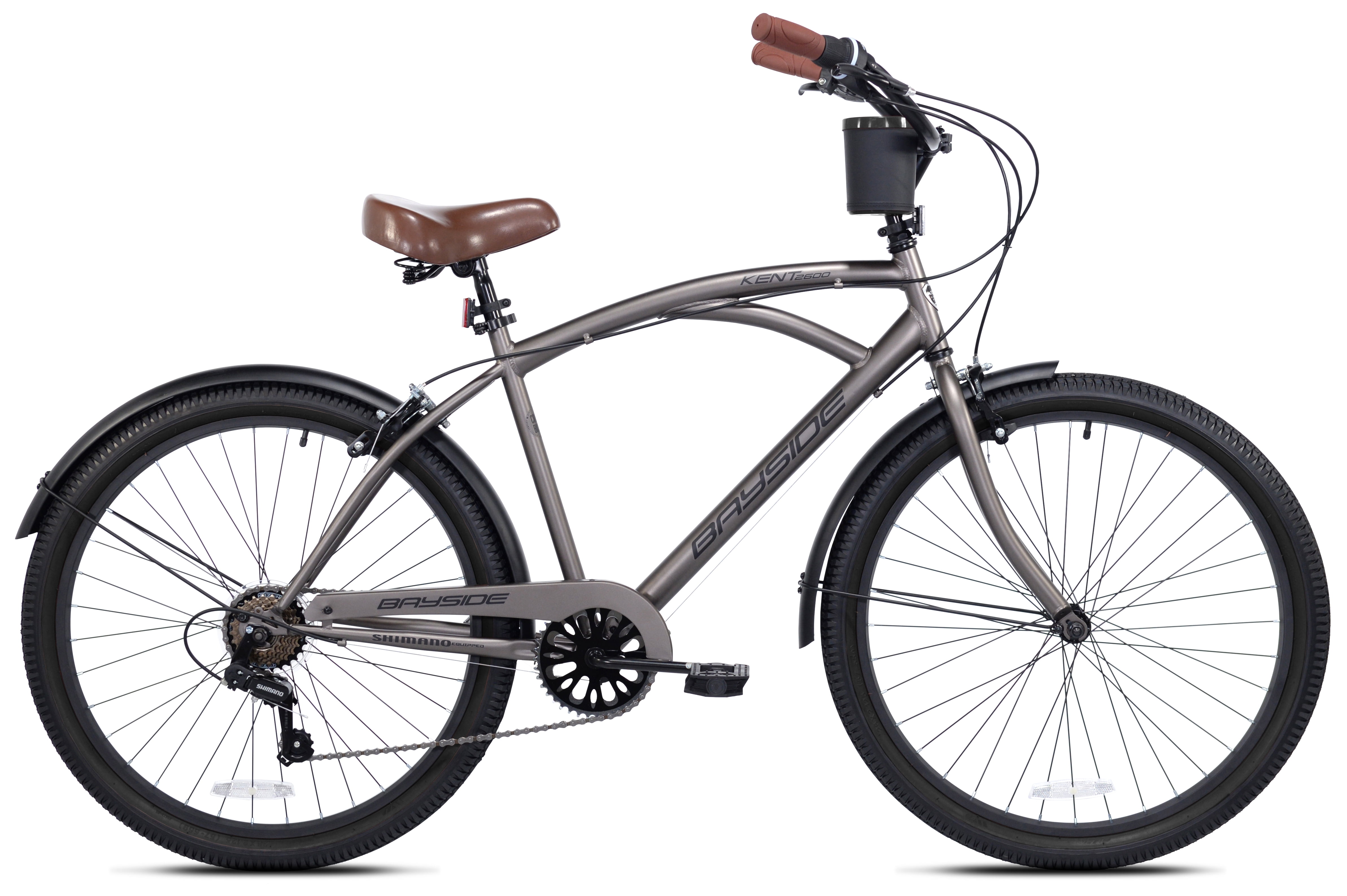 Kent Bayside Cruiser Bicycle, 7-Speed Hybrid Bike with Handbrakes (Gray, 26 in) m4xn9