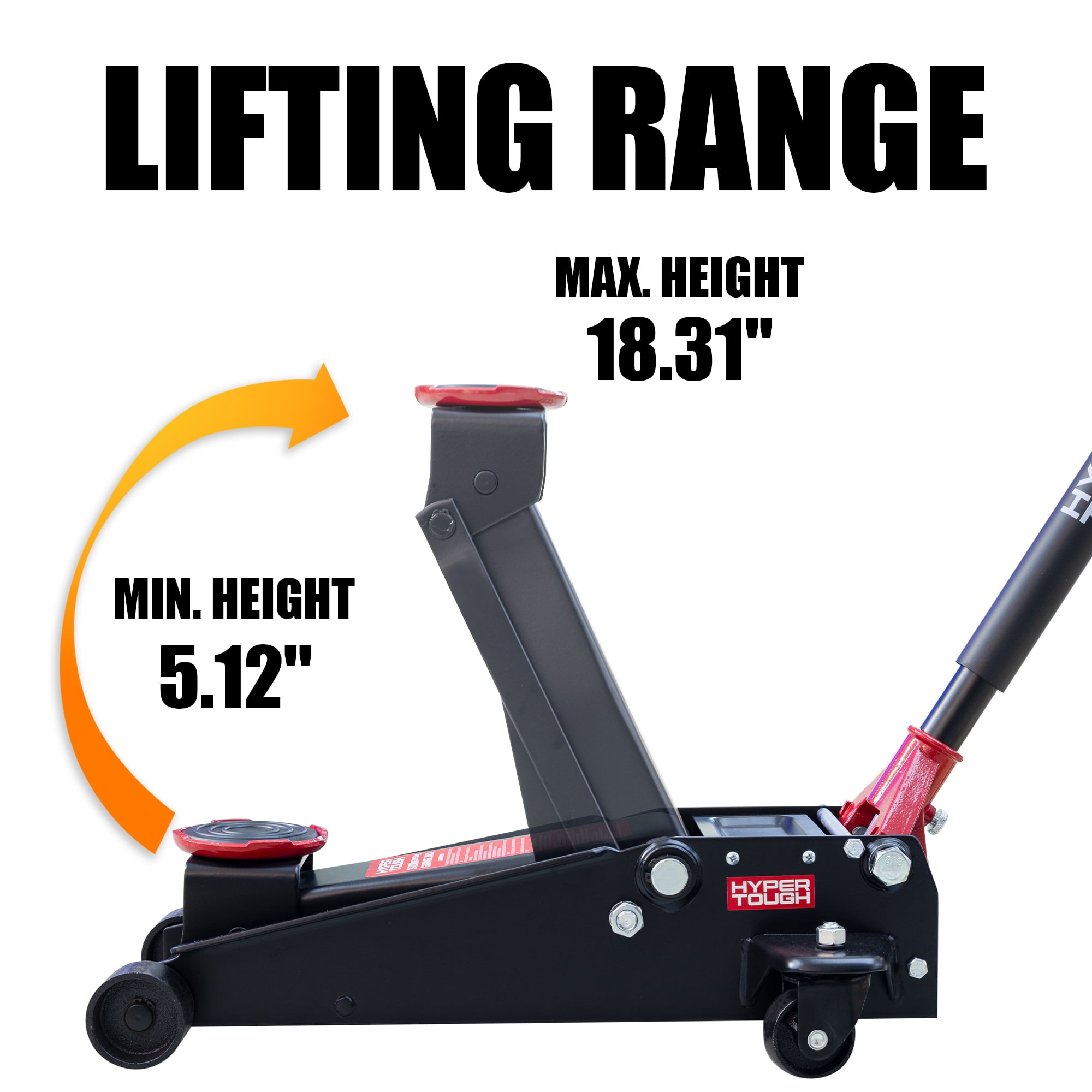 Hyper Tough 3 Ton Dual Pump Floor Jack for Cars, Trucks, and SUVs (5.125 in to 18.31 in) wxkmu