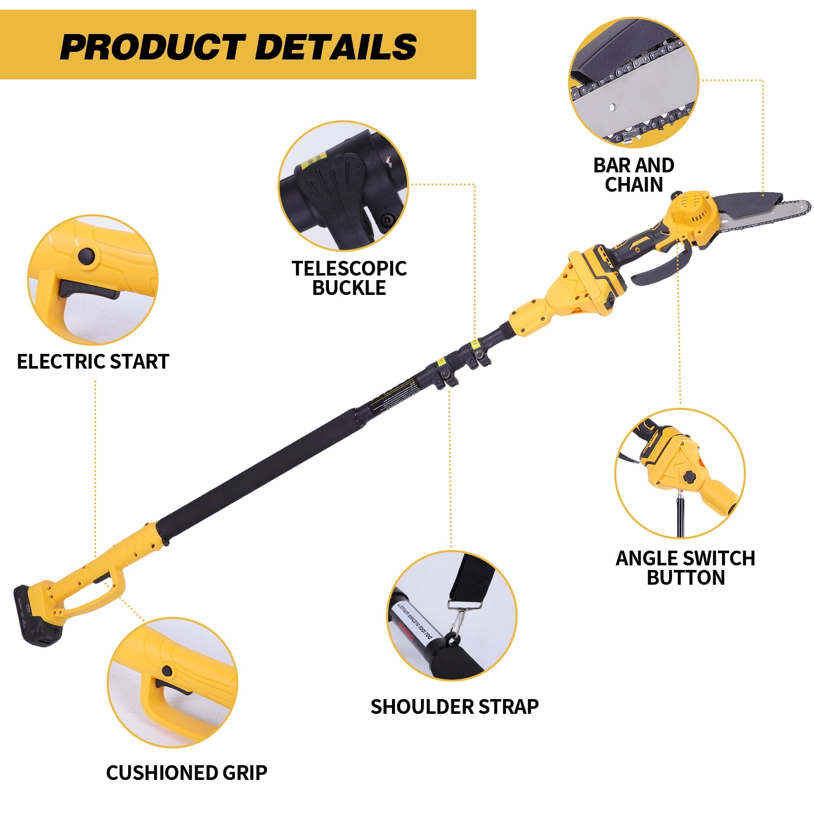 Ldyso 2-in-1 Cordless Pole Saw and Mini Chainsaw Set, Adjustable Extension Rod for Tree Trimming (Yellow, 15.5 ft) zp8m5