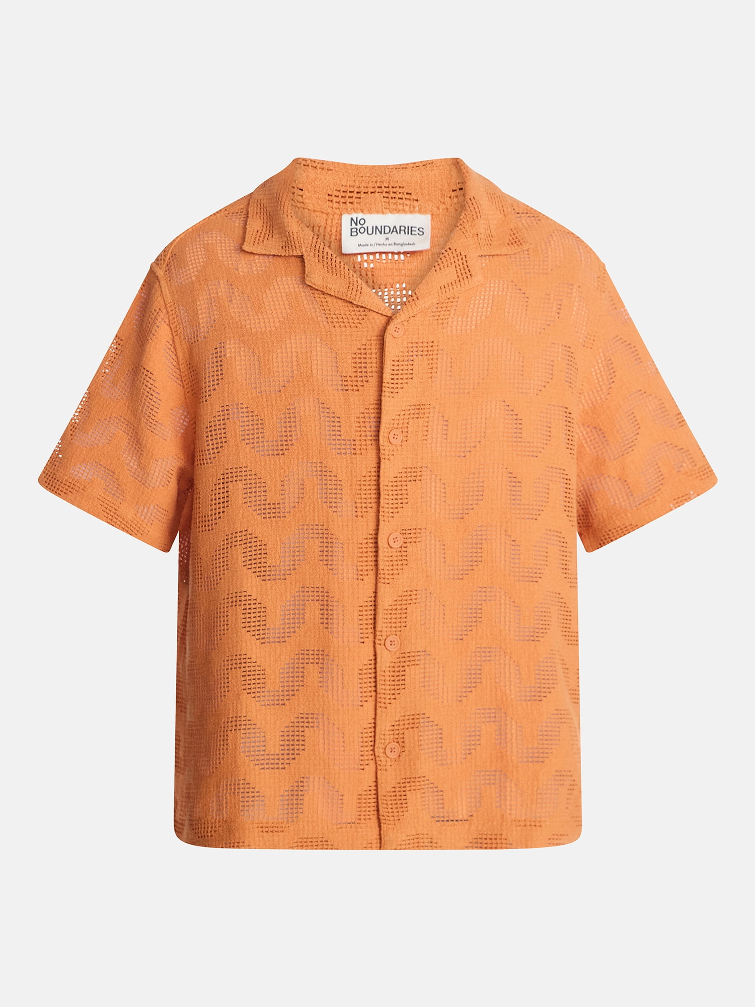 No Boundaries Men's Textured Wave Resort Shirt Short Sleeve (Gold, XS) ls63e