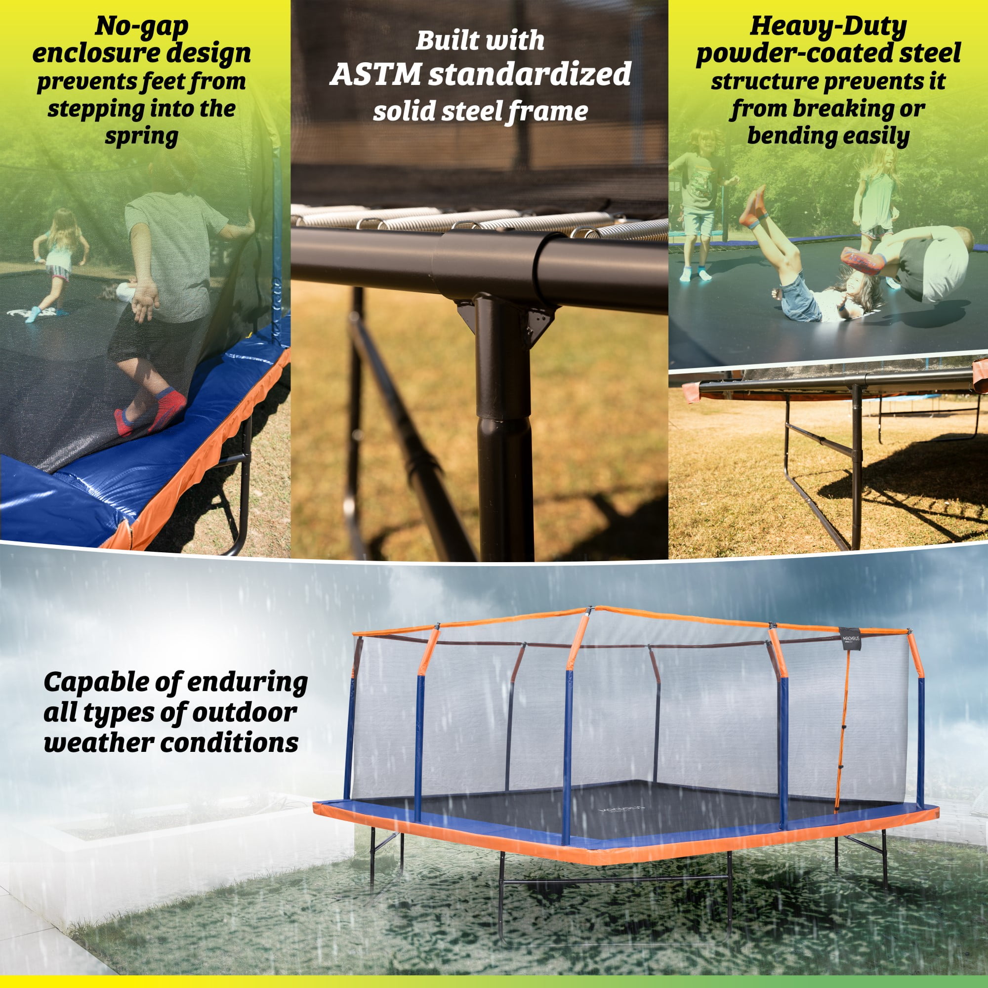 Upper Bounce 16 x 16 ft Square Trampoline Set with Safety Enclosure and Pad (Orange/Blue, 16 x 16 ft) bjn67