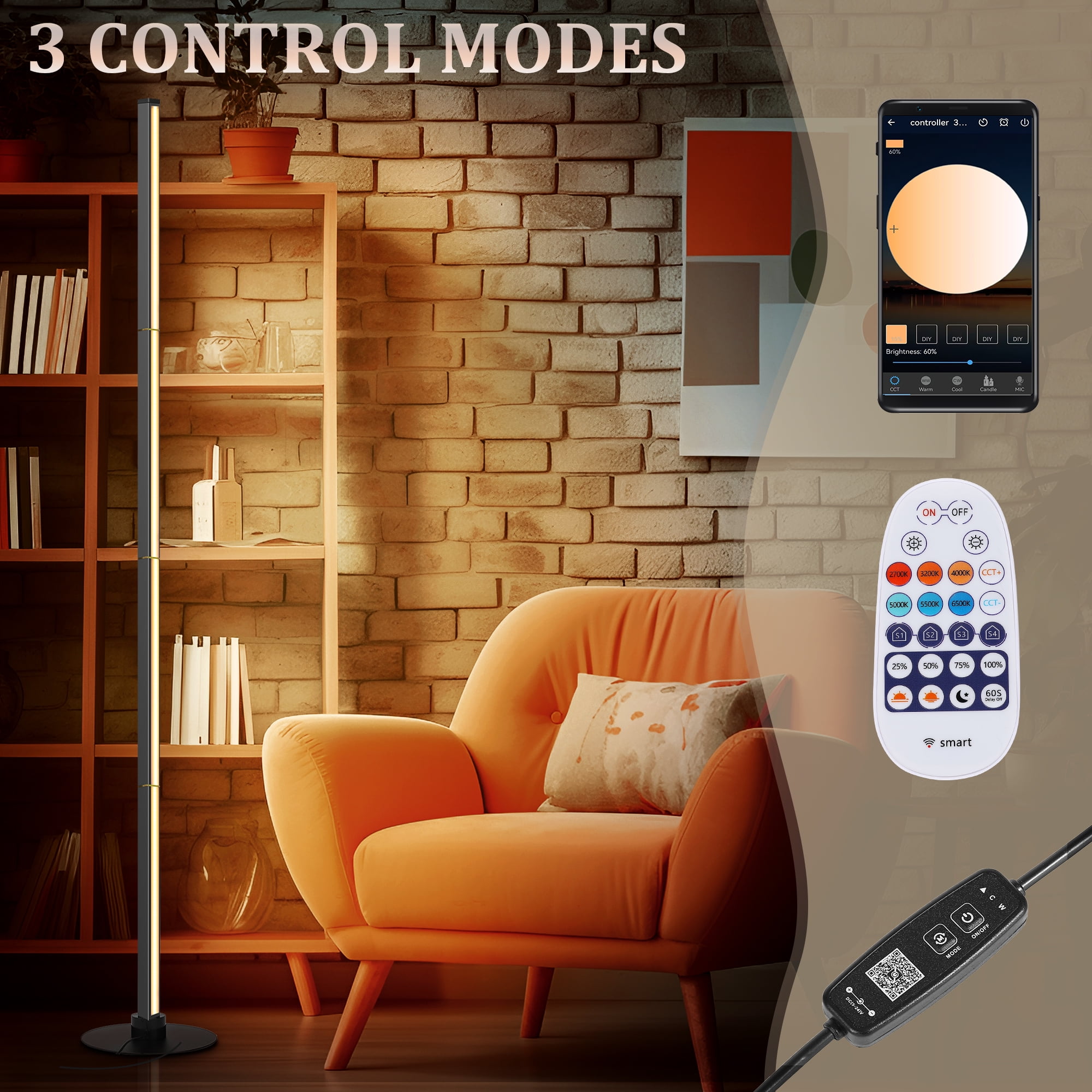 PMS Modern LED Floor Lamp, Color Changing Standing Corner Light with Remote and App Control (63 in) 01iin - Image 4