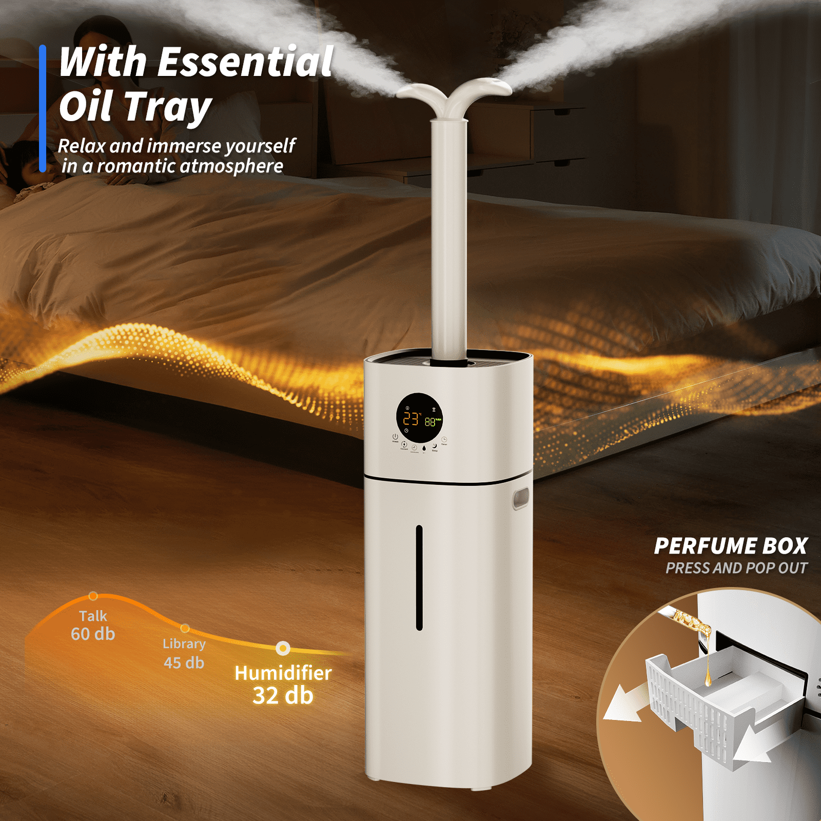 Rocyis Ultrasonic Tower Humidifier for Large Rooms, Whole House Air Moisturizer with Smart Humidity Control (White, 4.2 gal) 0m303