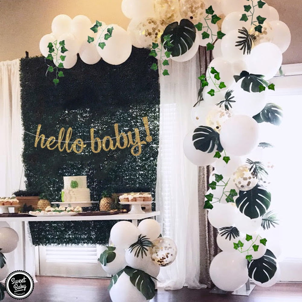 Sweet Baby Company Boho Greenery Baby Shower Decorations Kit with Balloon Garland Arch, Oh Baby Banner, and Artificial Ivy Vines (117 Piece Set) g2w5v