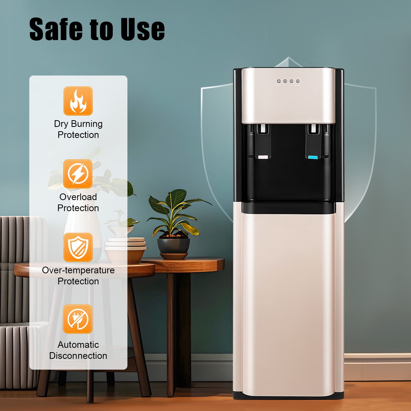 Generic Floor Standing Water Dispenser Bottom Loading Hot and Cold Drinking Machine (Gold, 5.28 Gallon) kn9u8