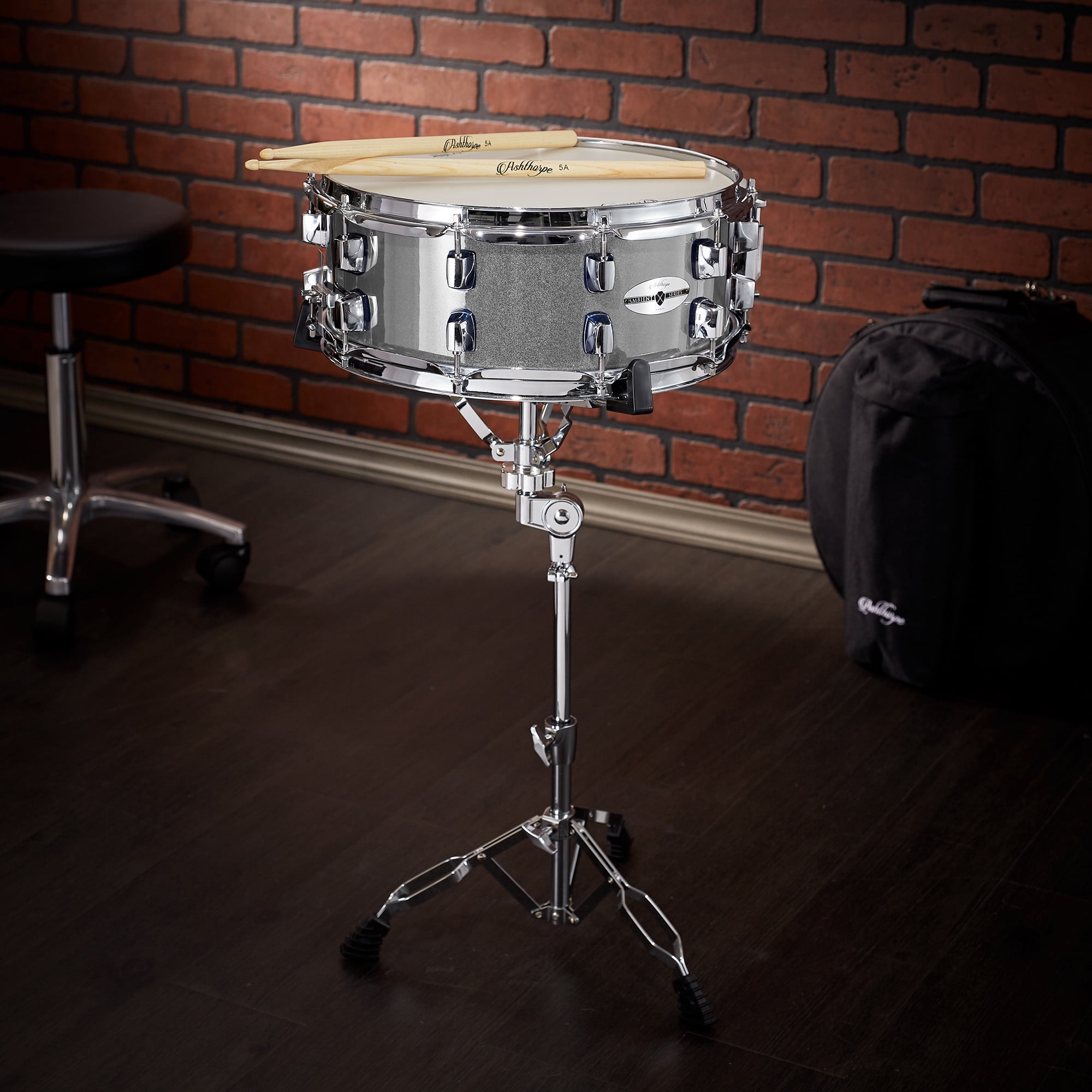 Ashthorpe Snare Drum Set with Remo Head and Stand (Silver, 14 in x 6 in) ci8rc - Image 7