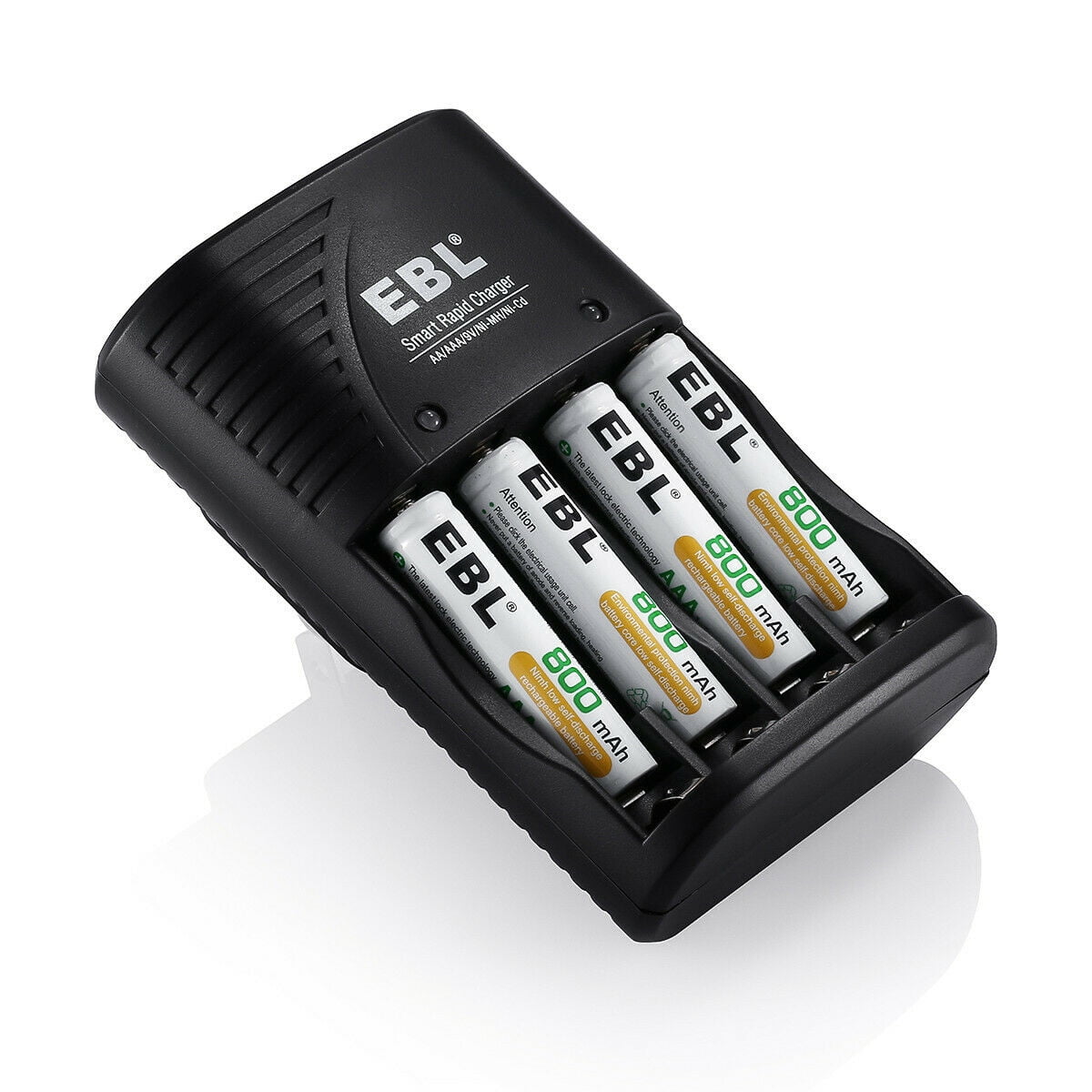 EBL Smart Battery Charger for AA AAA 9V NiMH NiCD Rechargeable Batteries (Black, 4-Slot) bvngx