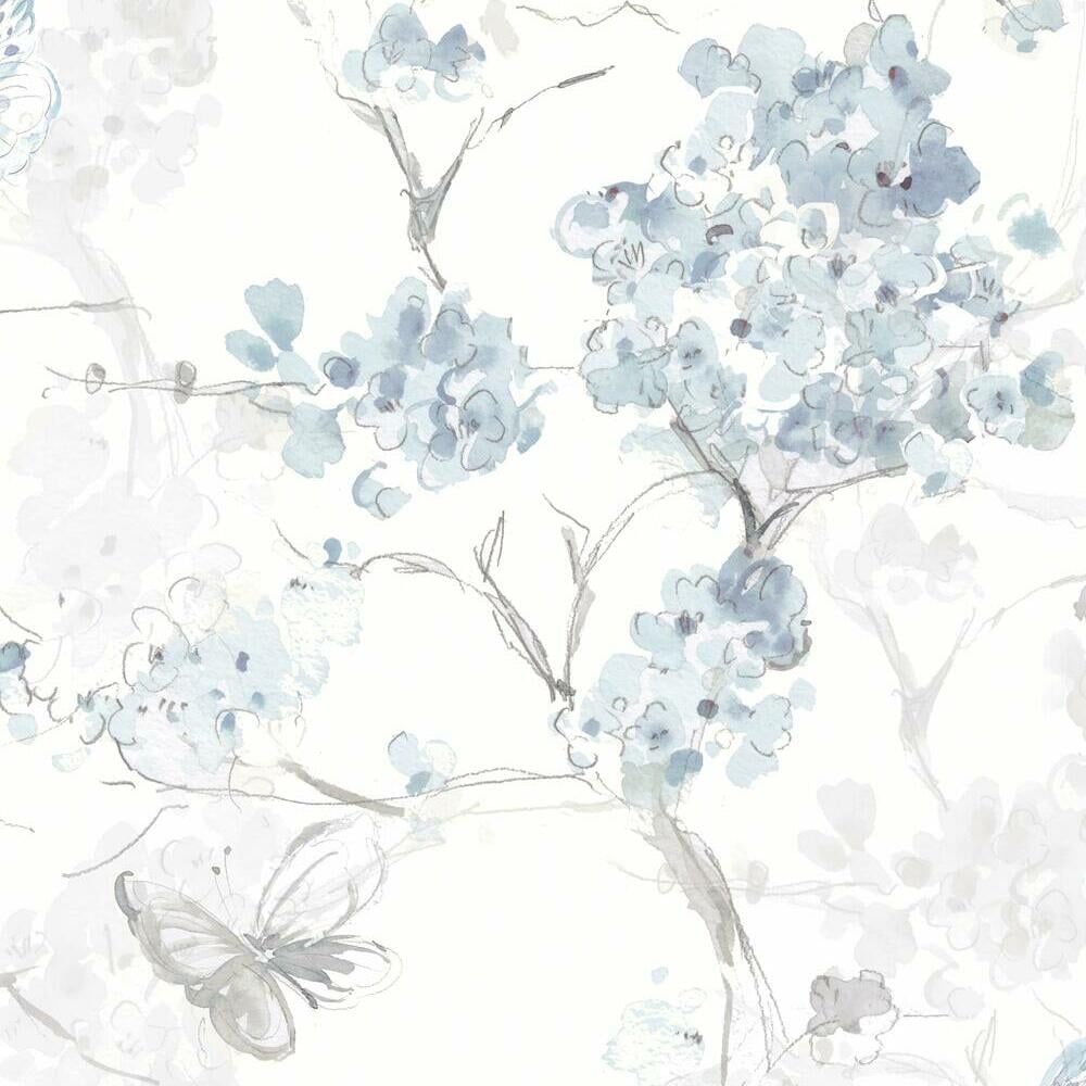 RoomMates Spring Cherry Blossoms Peel and Stick Wallpaper (Blue, 18 in x 18.86 ft) hohn8