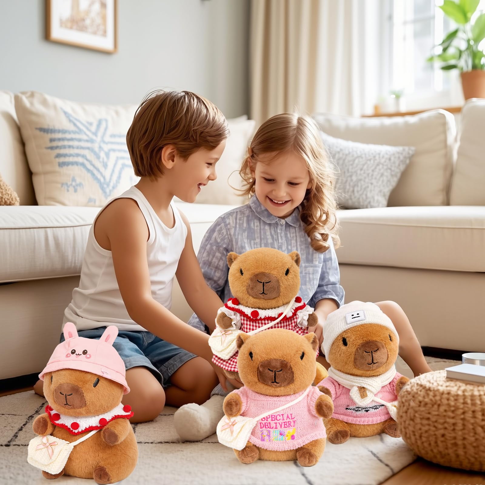 YSZZYSM Capybara Plush Toy with 9 Changeable Outfits and Accessories (Pink, 10.2 in) rcdmg