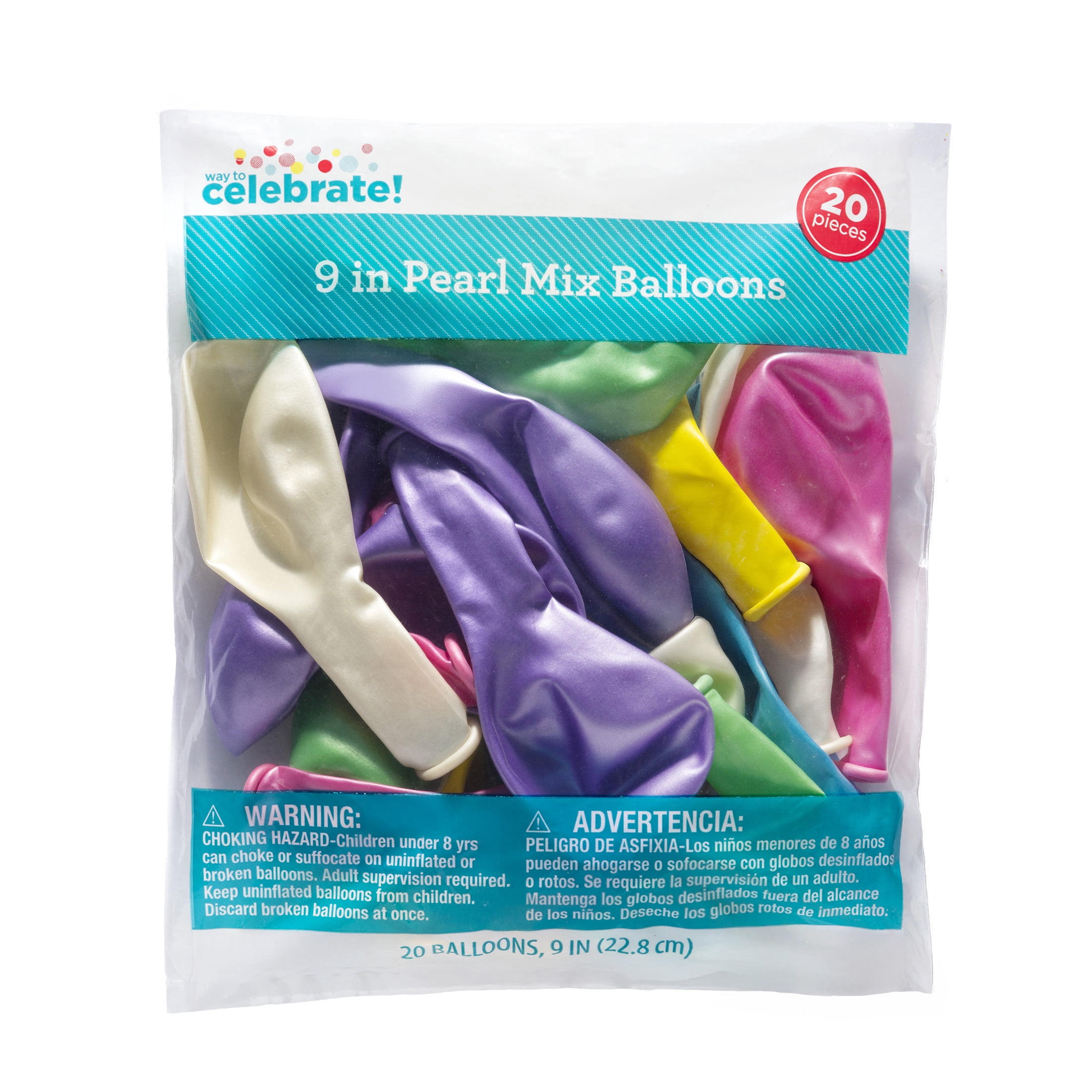 Way To Celebrate Pearl Mix Latex Balloons, Decorative Party Supplies (Multi-Color, 20 Pieces, 9 in) eps5n