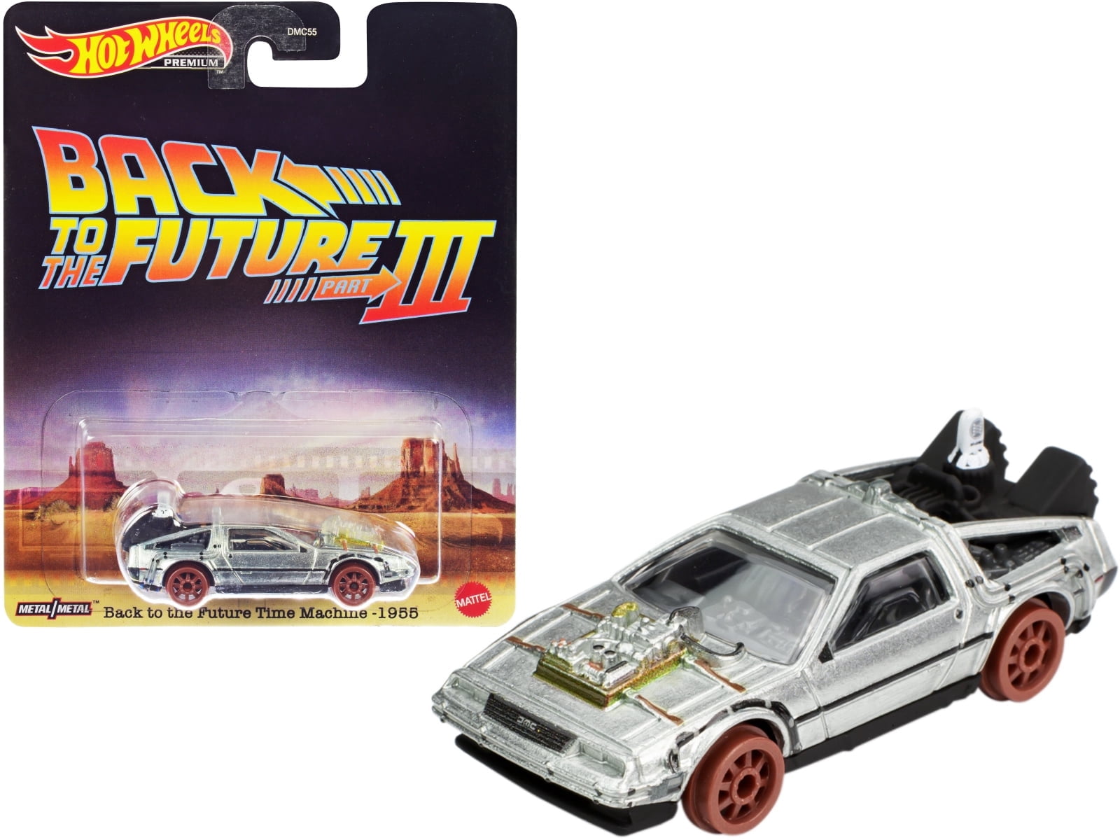 Hot Wheels Back to the Future Part III Time Machine Railroad Version Diecast Model Car (Brushed Metal, 2.75 in) a7w9f
