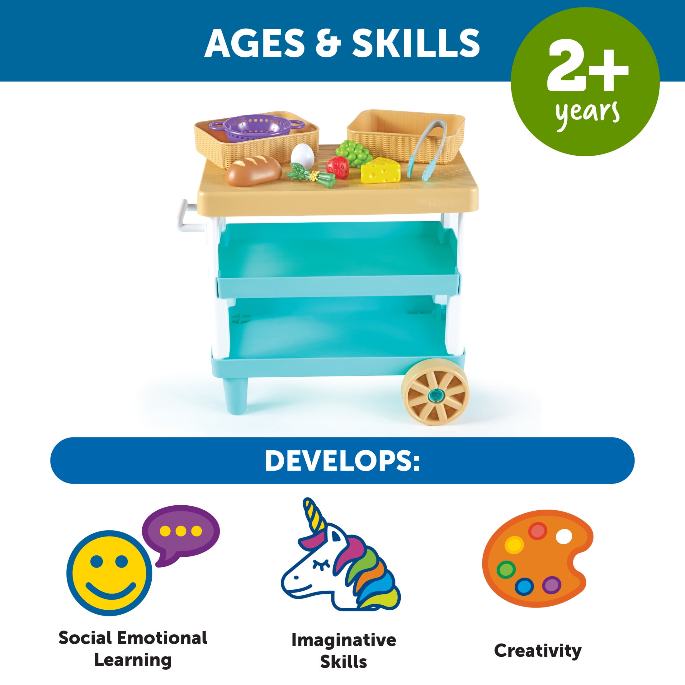 Learning Resources New Sprouts Prep 'n' Store Kitchen Island Play Food Set (Multicolor, 8 Piece Set) zcg7n