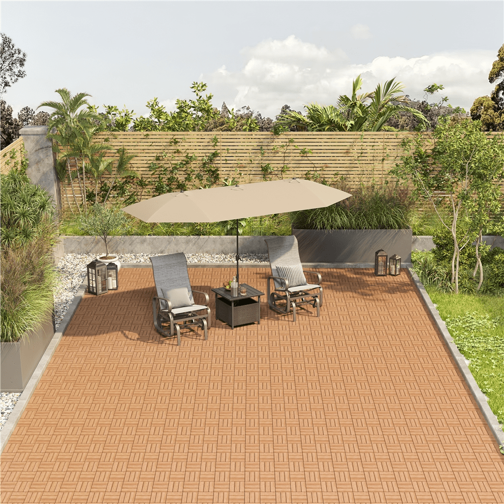 Yaheetech Interlocking Acacia Wood Deck Tiles for Patio and Garden (Brown, 27 Pack, 12.5 in x 12.5 in) p5wn7