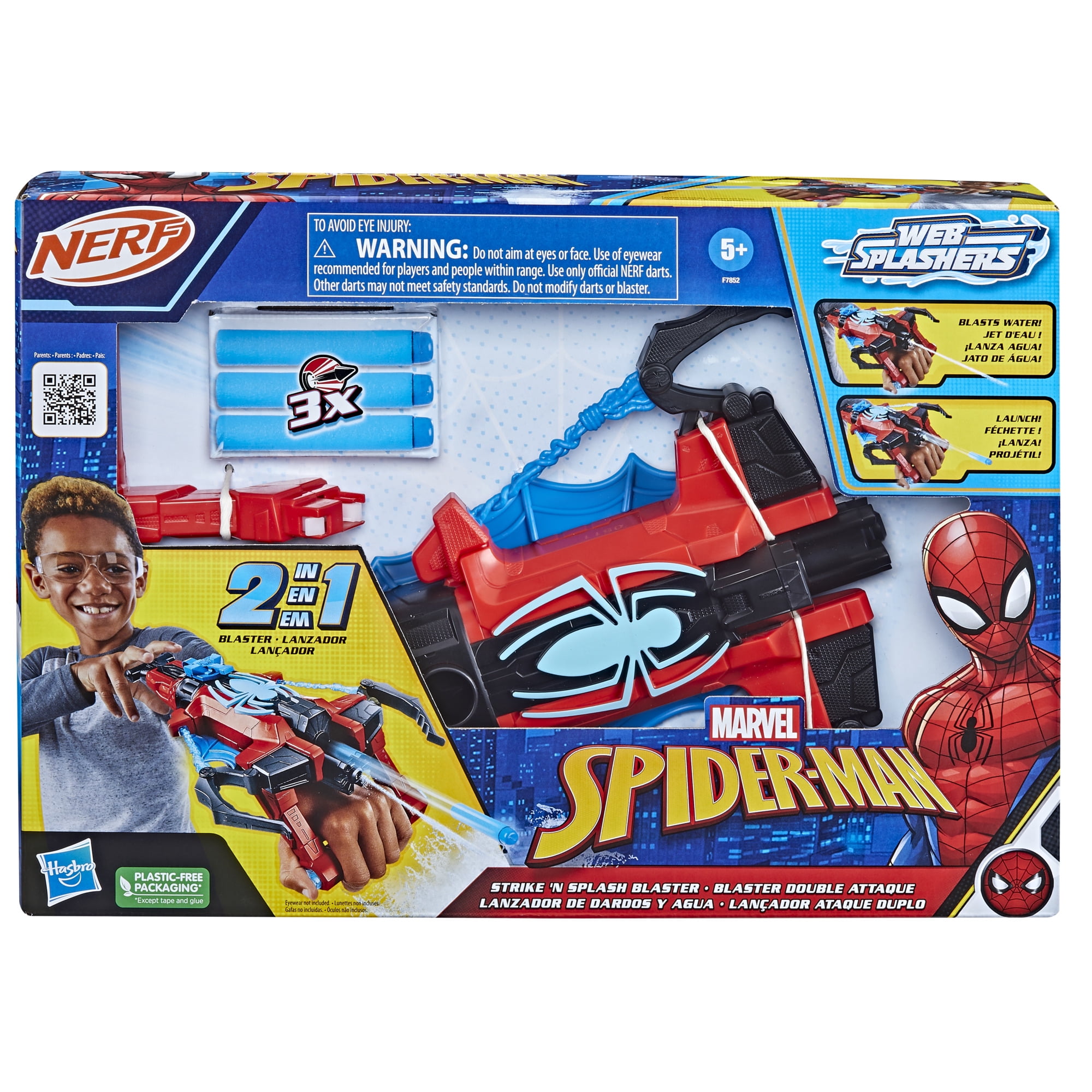 Nerf Marvel Spider-Man Strike 'N Splash 2-in-1 Toy Blaster with 3 Darts (One Size) j59yf