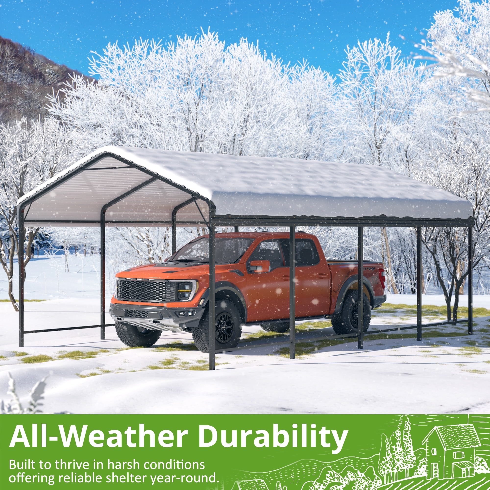 NETAJE Heavy Duty Metal Carport, Galvanized Steel Roof Outdoor Shelter for Vehicles (12 ft x 20 ft) vzc3b