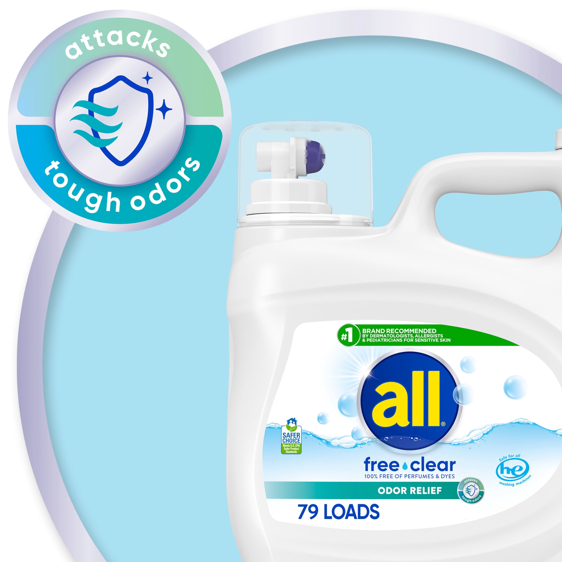all Free Clear Liquid Laundry Detergent, Odor Relief for Sensitive Skin (Clear, 118 oz) nrke5