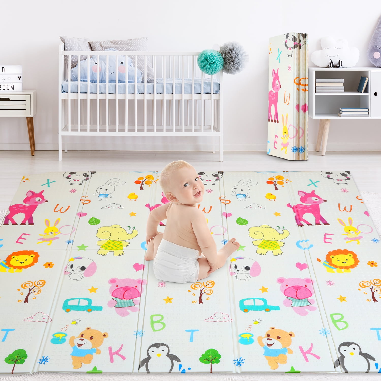 JoyStone Extra Large Reversible Foam Baby Play Mat, Non-Toxic Waterproof Crawl Mat for Toddlers (Animal Print, 78 in x 70 in) nenoq
