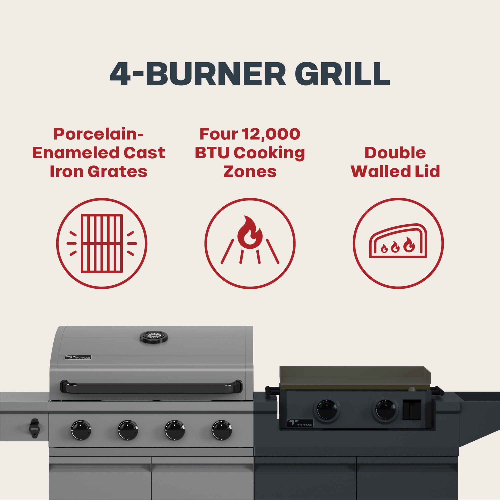 TYTUS Modular Duo 4-Burner Gas Grill and 2-Burner Gas Griddle Station with Light and Cover (Grey) so82u