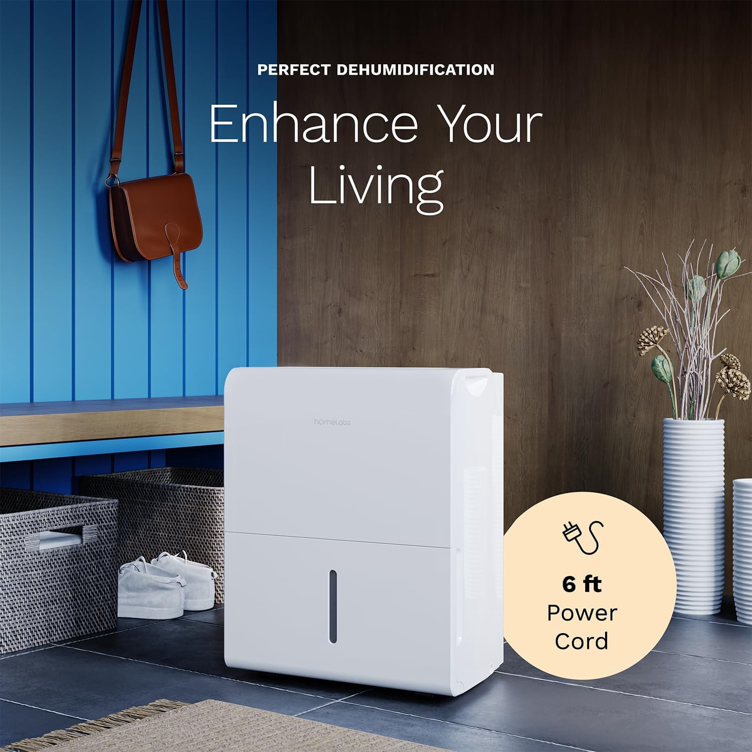 hOmeLabs Smart Wi-Fi Dehumidifier for Large Rooms, Moisture Control with Built-in Pump (22 Pint, White) pk22f