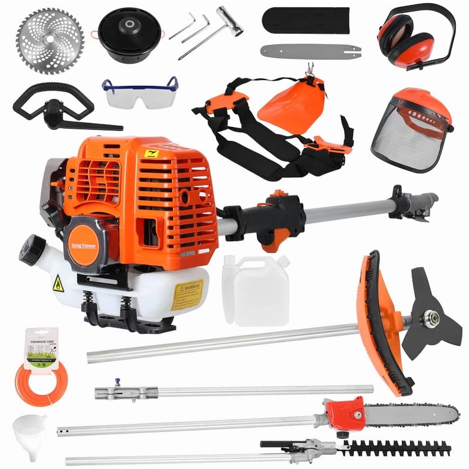 YNCE 5-in-1 Gas Powered Multi-Tool Hedge Trimmer and Brush Cutter (Orange, 52CC Engine) r70bd