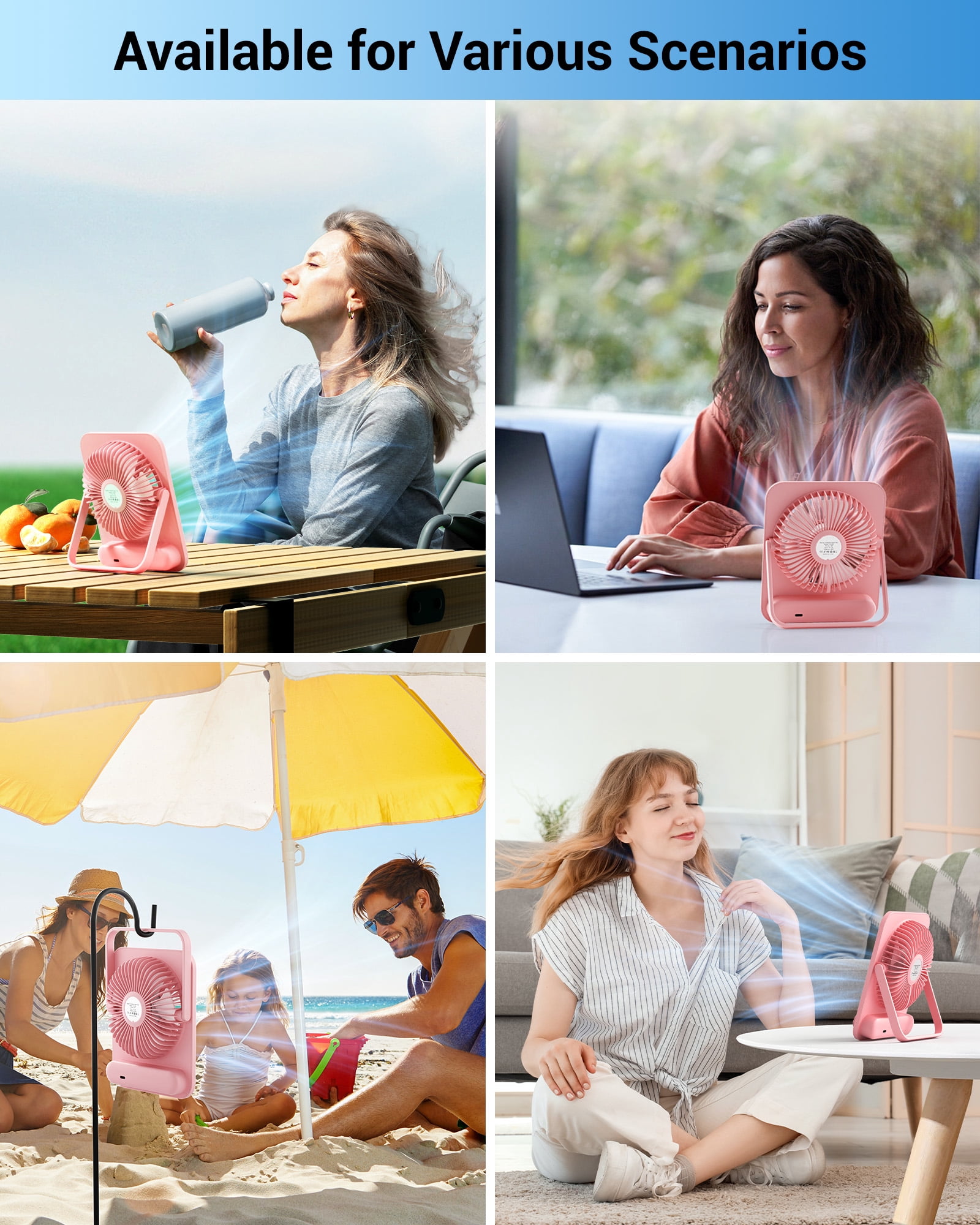 Kidsjoy Portable Desk Fan, USB Rechargeable Personal Fan with LED Power Display, 100-Speed Adjustable Airflow, 180° Tilt Folding Design (Pink, 1.57 x 6.88 x 5.71 in) tum9a