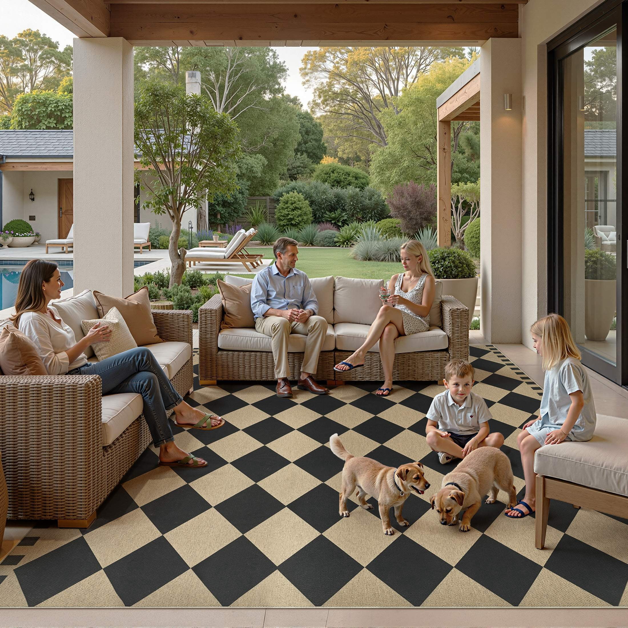 UERMEI Checkered Geometric Area Rug, Non-Slip Washable Farmhouse Carpet for Living Room and Dining Room (Black, 5 ft x 7 ft) l34aq