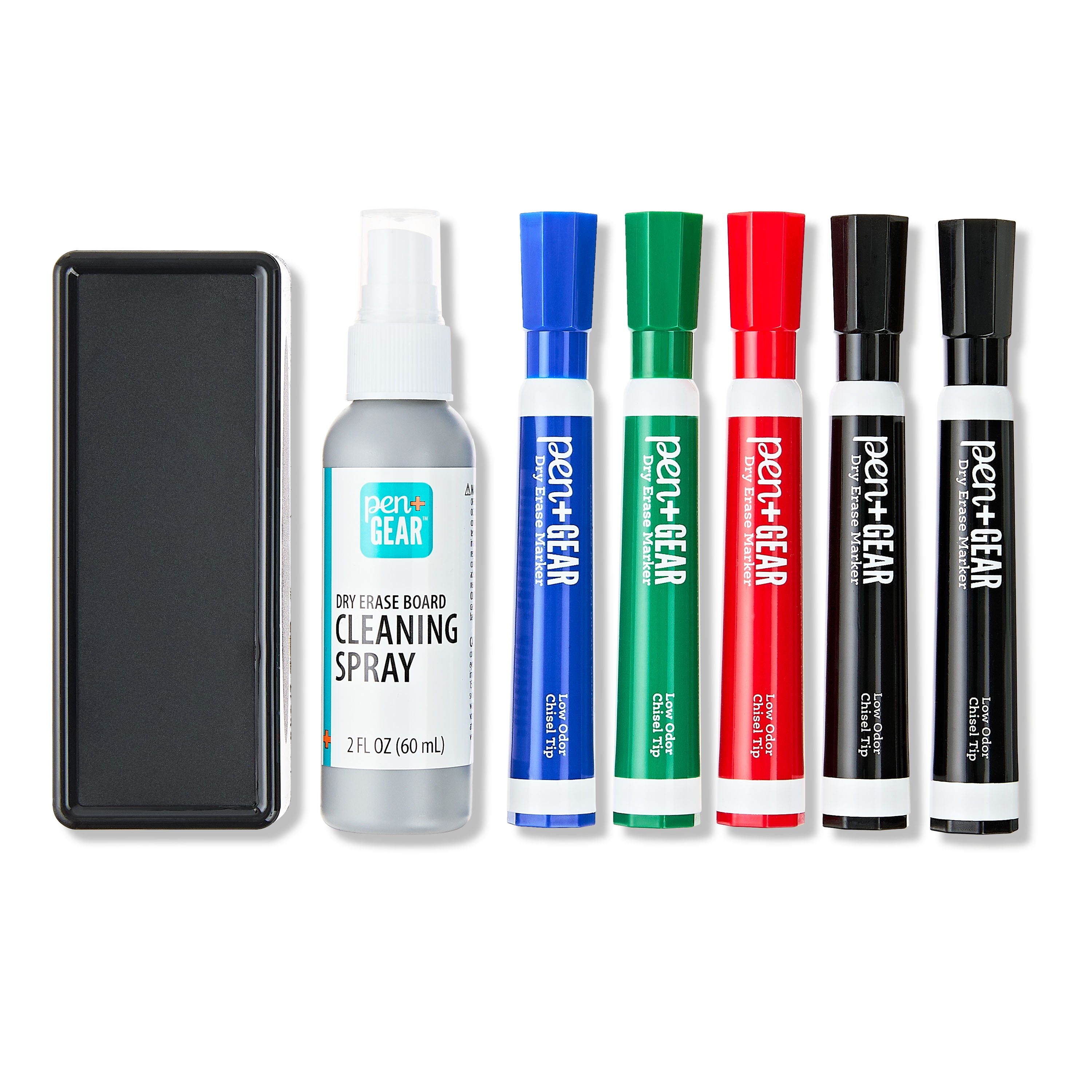 Pen+Gear Dry Erase Marker Kit with Eraser and Cleaning Spray, Chisel Tip, Assorted Colors (7 Pieces, 4 Pack) ifp68